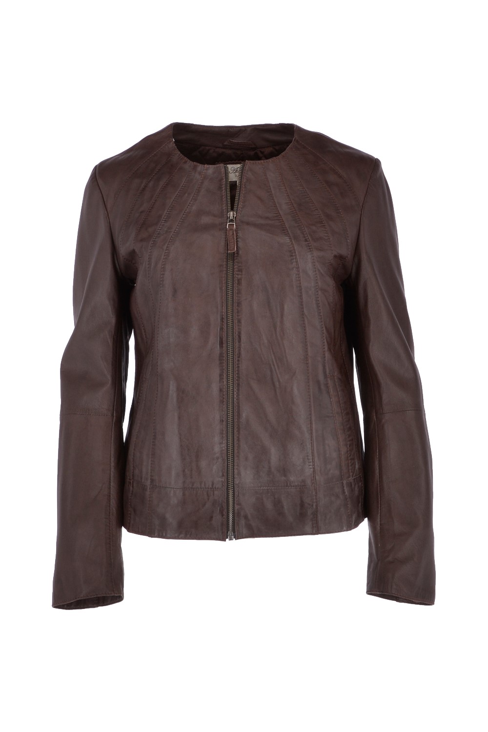 Brown 'Chambery' Collarless Real Leather Jacket, Image 2 of 5