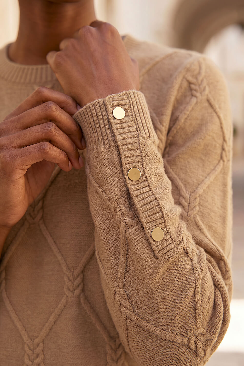 Camel Petite Button Cuff Jumper, Image 5 of 4