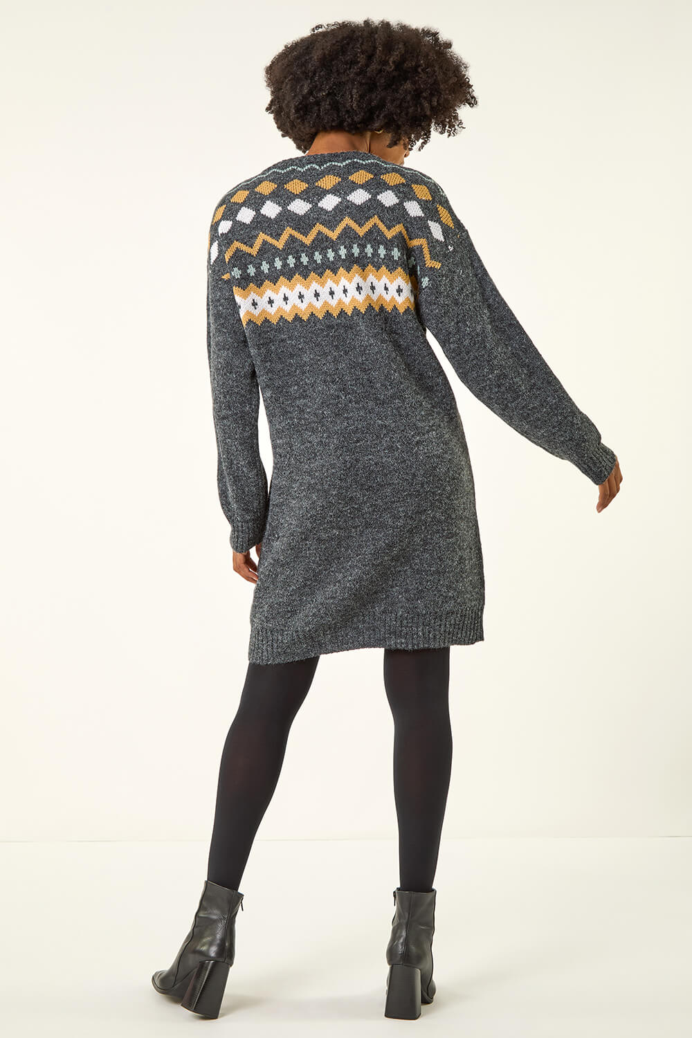Dark Grey Nordic Print Knitted Jumper Dress, Image 4 of 7