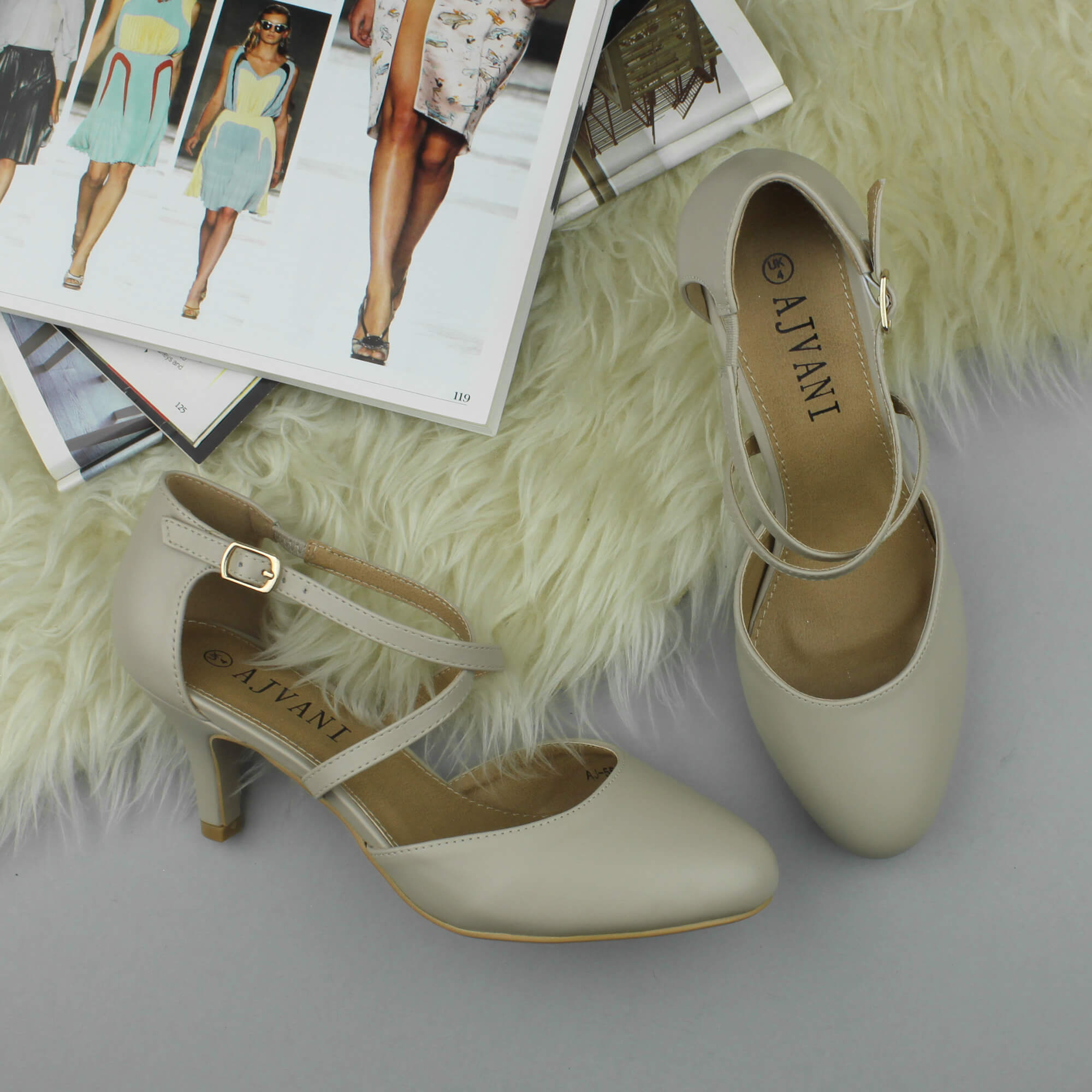 Natural AJVANI Natural High Heel Crossed Straps Court Shoes, Image 4 of 6