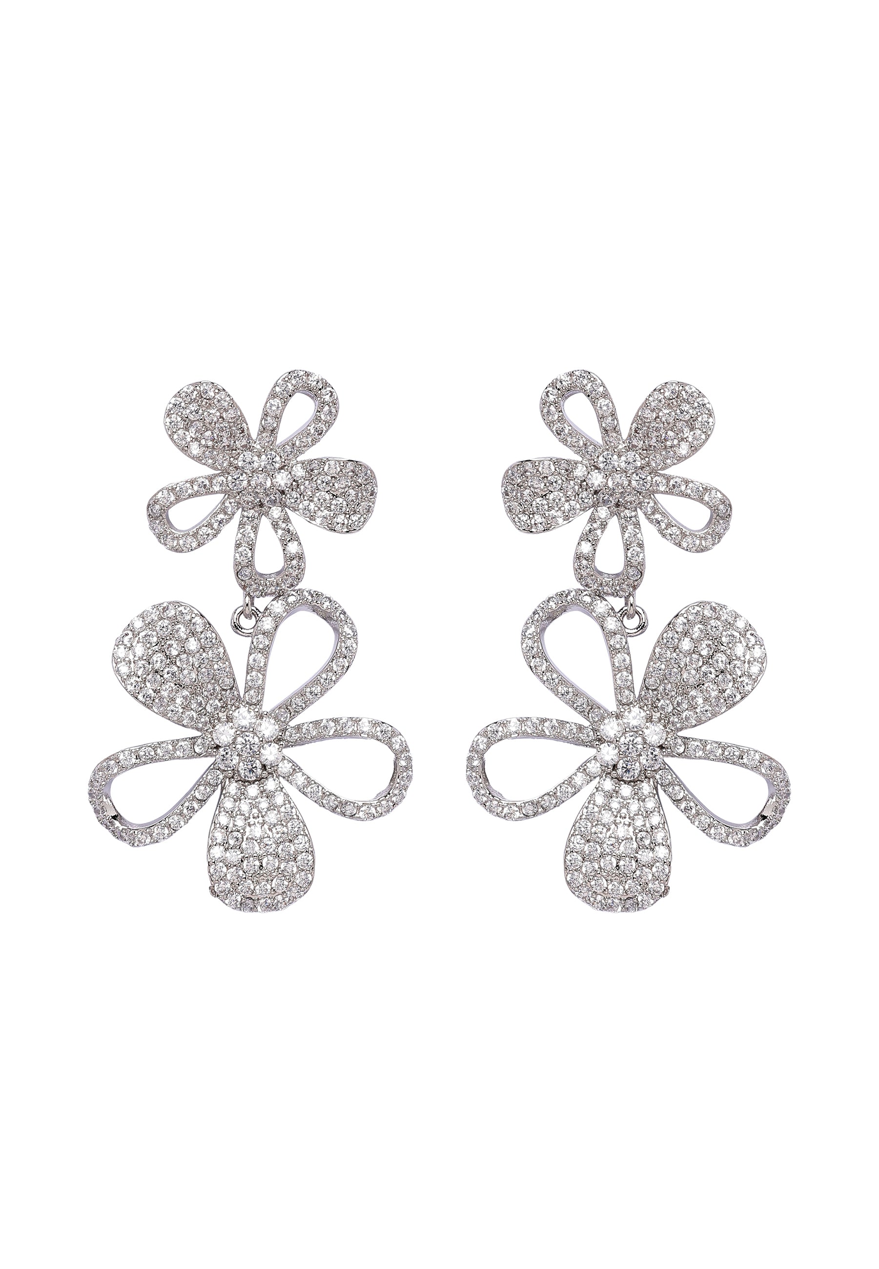Metallic Double Floral Drop Earrings
