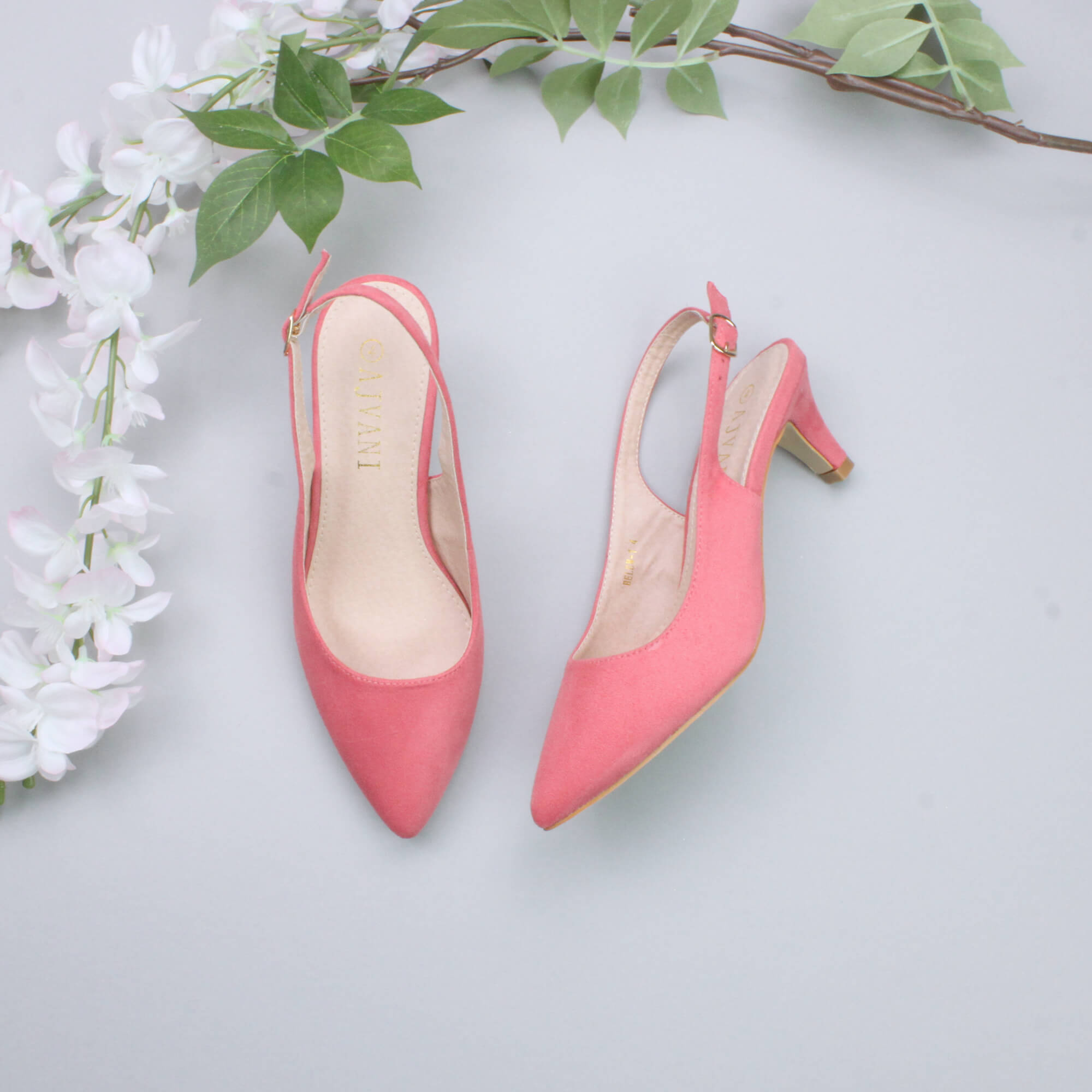 Coral AJVANI Coral Mid Heel Slingback Pointed Toe Court Shoes, Image 4 of 6