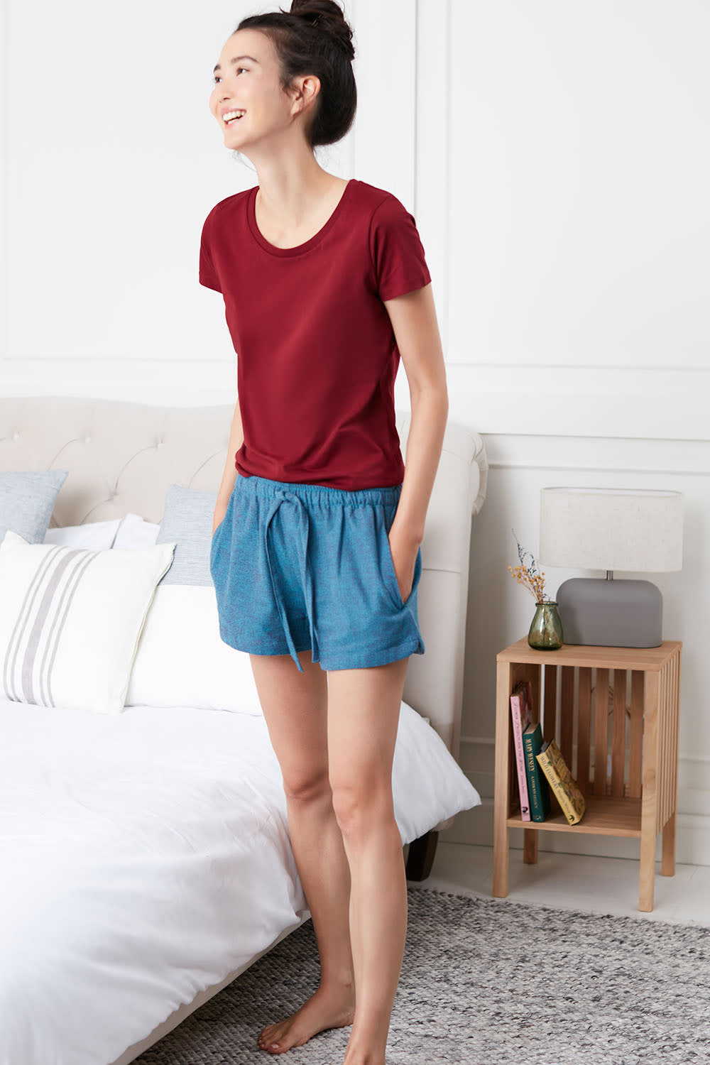 Teal "Stornoway" Herringbone Brushed Cotton Sleep Shorts, Image 3 of 4