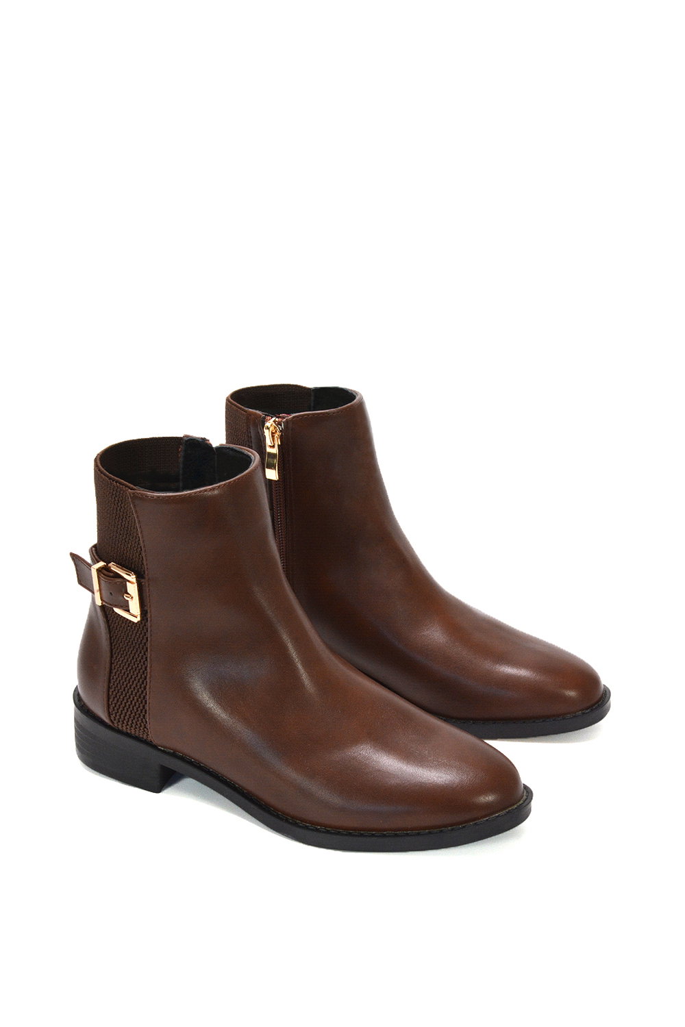 Brown XY LONDON Brown 'Ailany' Chelsea Ankle Boots Elasticated Buckle Detail, Image 6 of 6