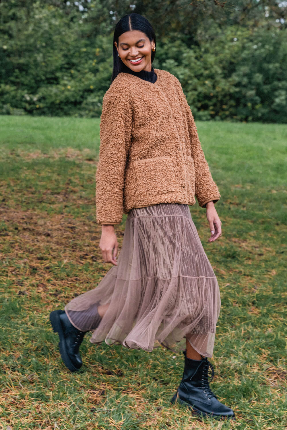 Mocha Pleated Velvet Overlay Skirt, Image 8 of 7