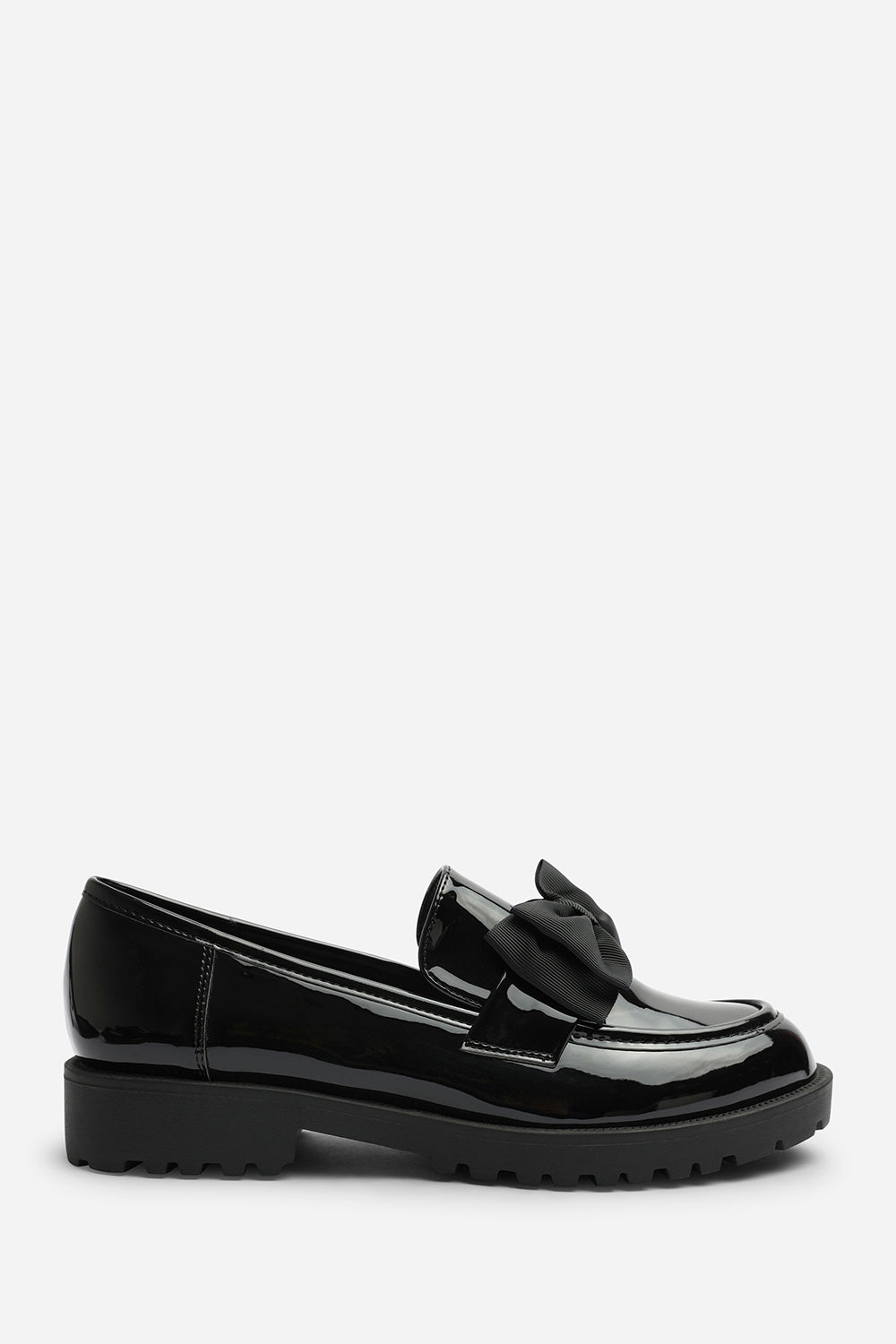 Black Kinley Chunky Bow Detail Patent Loafers, Image 2 of 6