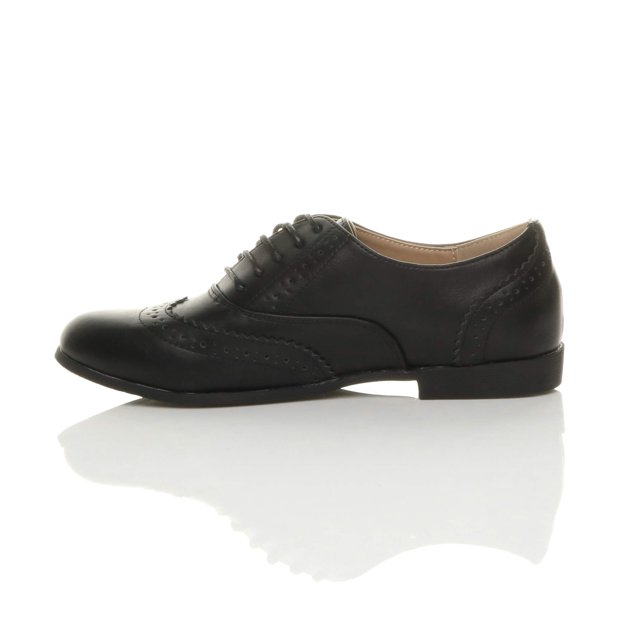 Black AJVANI Black Flat Lace Up Oxfords Brogues, Image 3 of 6