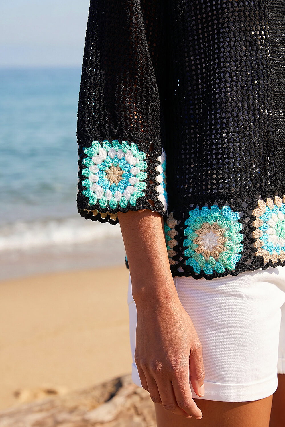 Black Edge Crochet Hem Knit Cardigan, Image 5 of 4