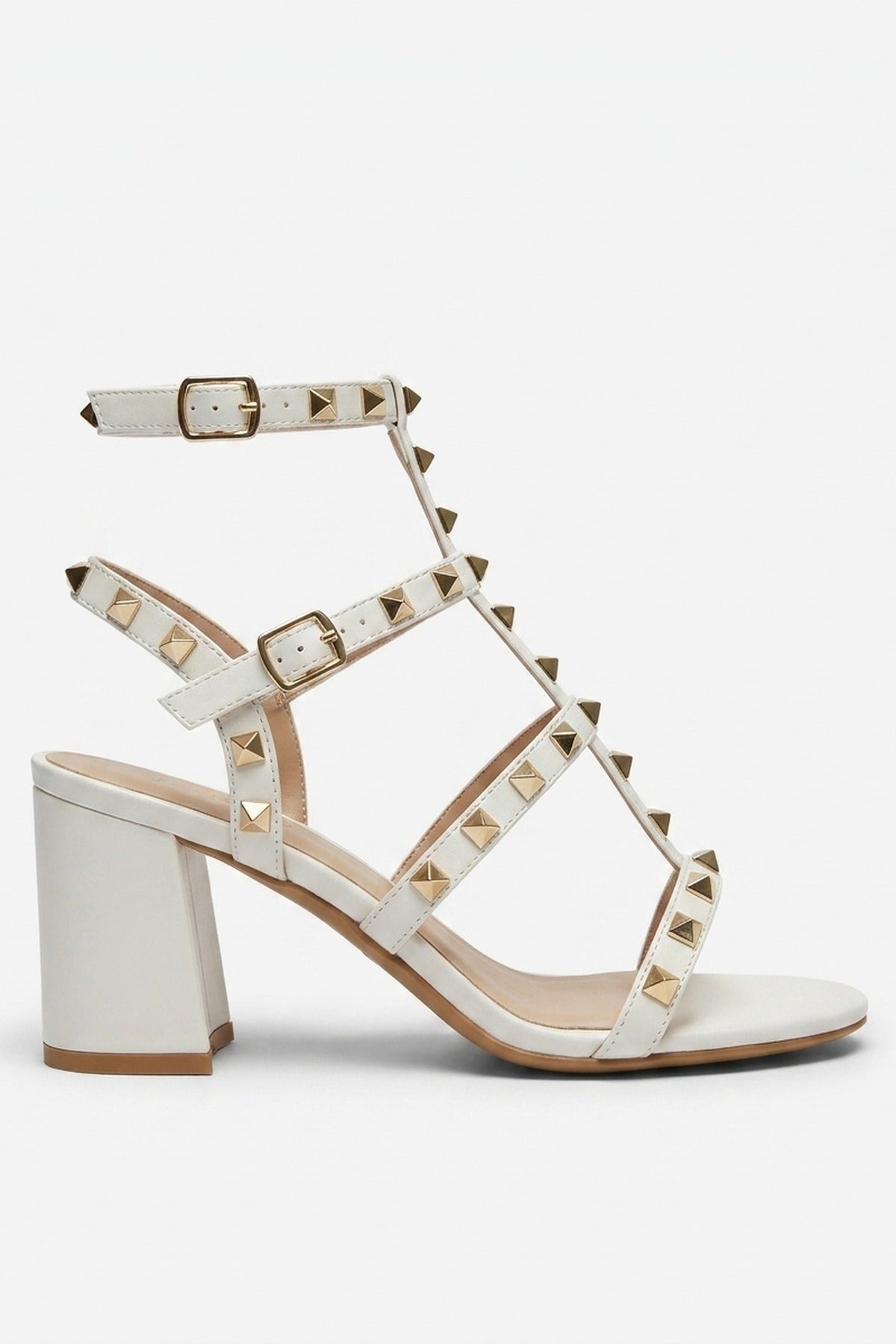White Edie Studded T Bar Block Sandals, Image 1 of 4
