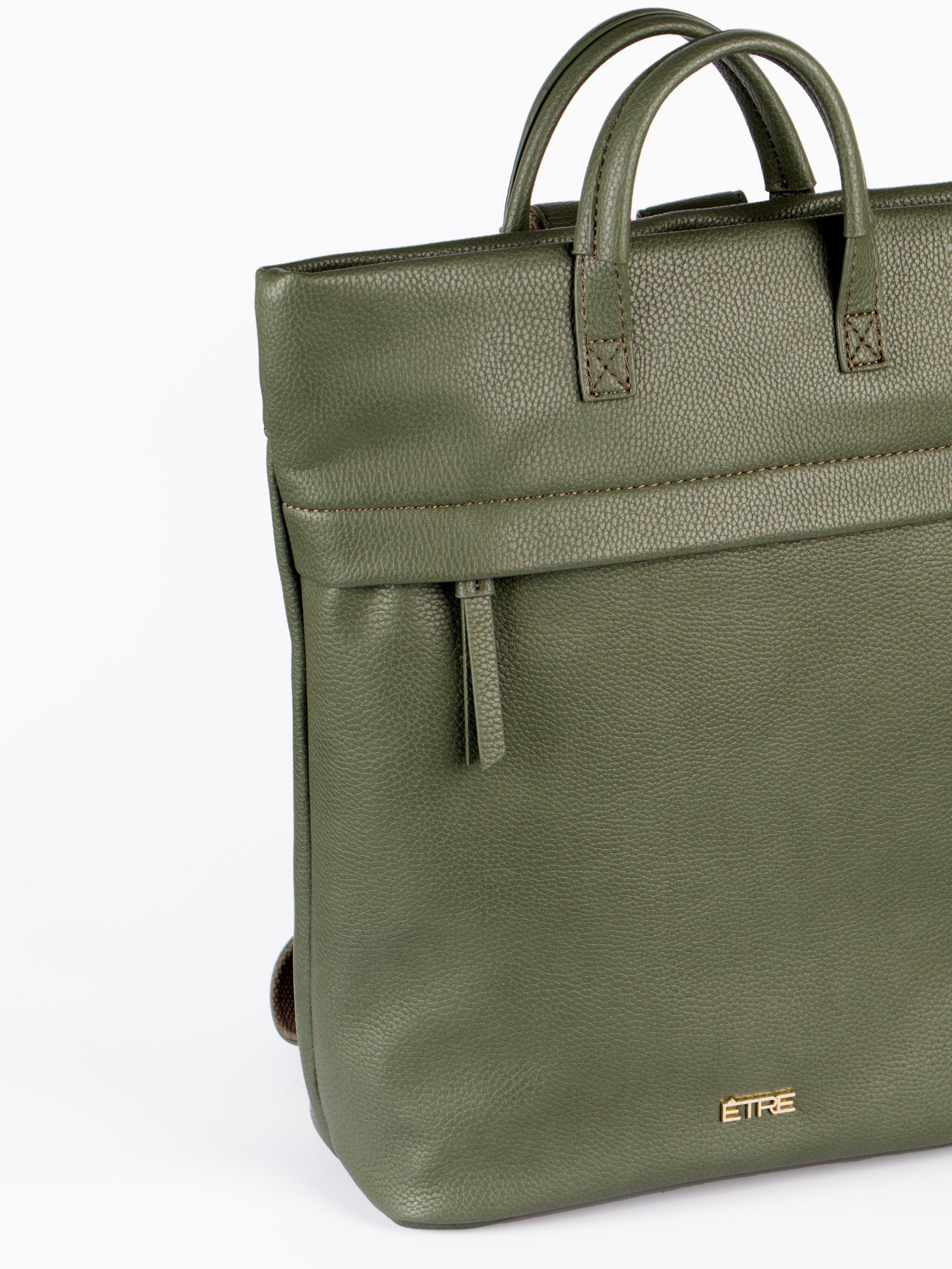 Khaki Top Handle Faux Leather Backpack, Image 2 of 3