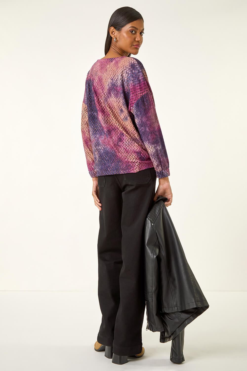 Pink Textured Burnout Print Top, Image 4 of 5