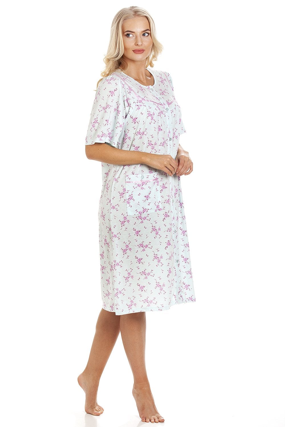 Aqua Camille Lingerie Aqua Short Sleeve Button Up Floral Nightdress, Image 2 of 6