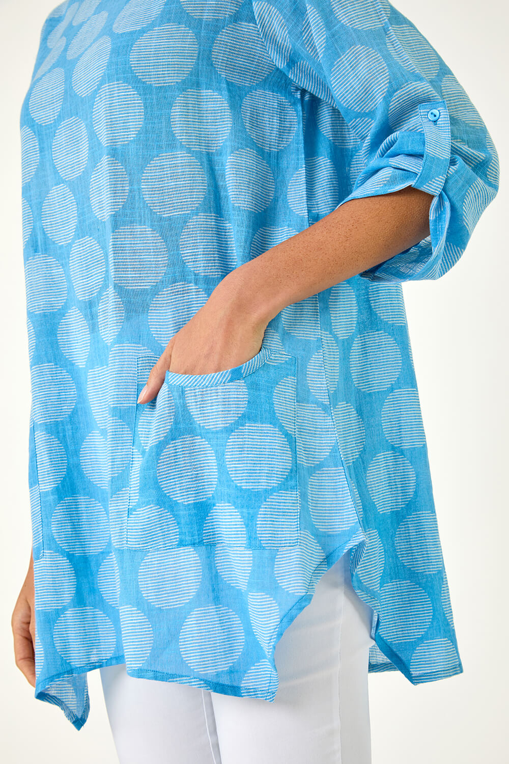 Light Denim Spot Print Longline Tunic Top, Image 6 of 5
