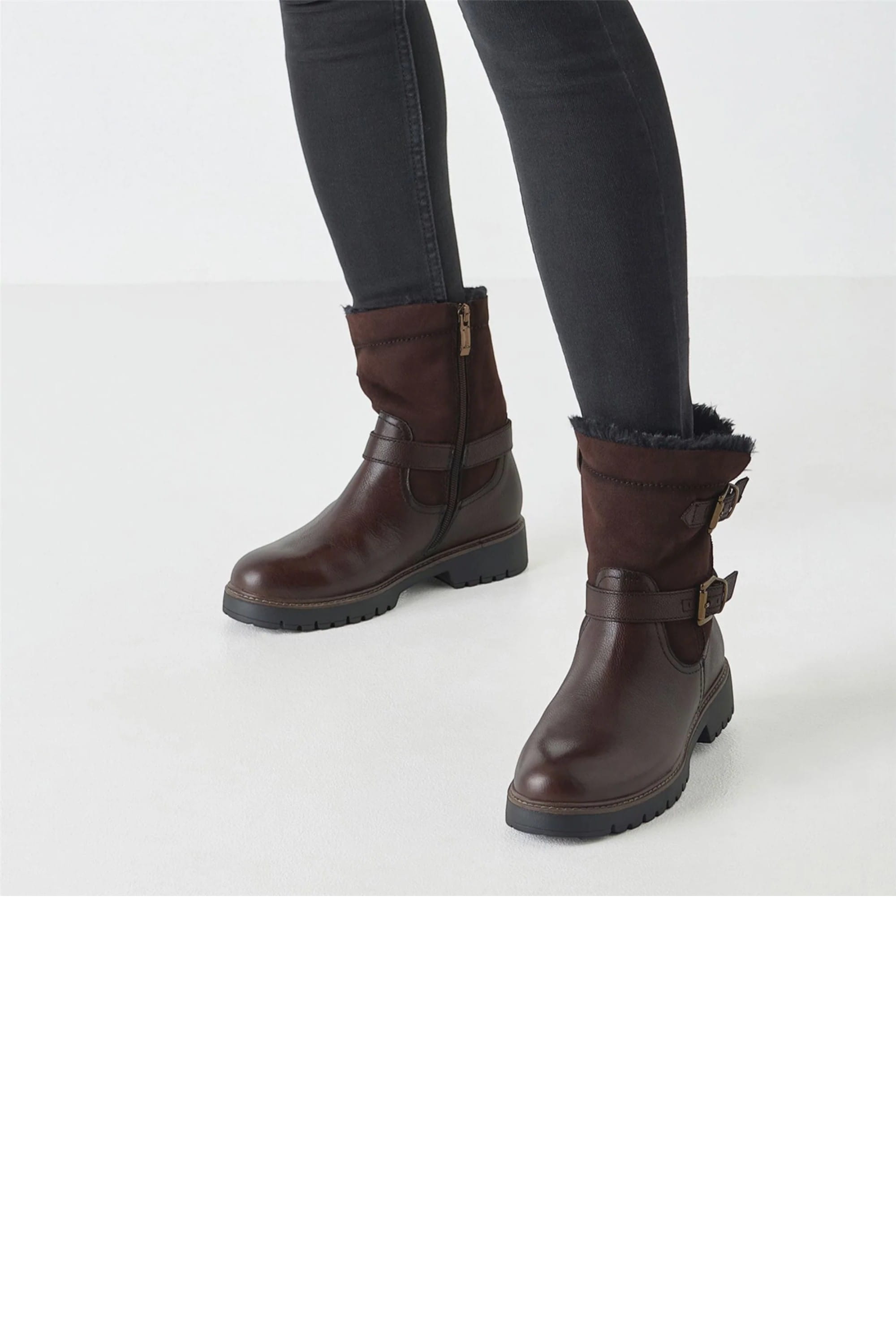 Brown Tamaris Womens Mocca Buckle Biker Boots, Image 7 of 8