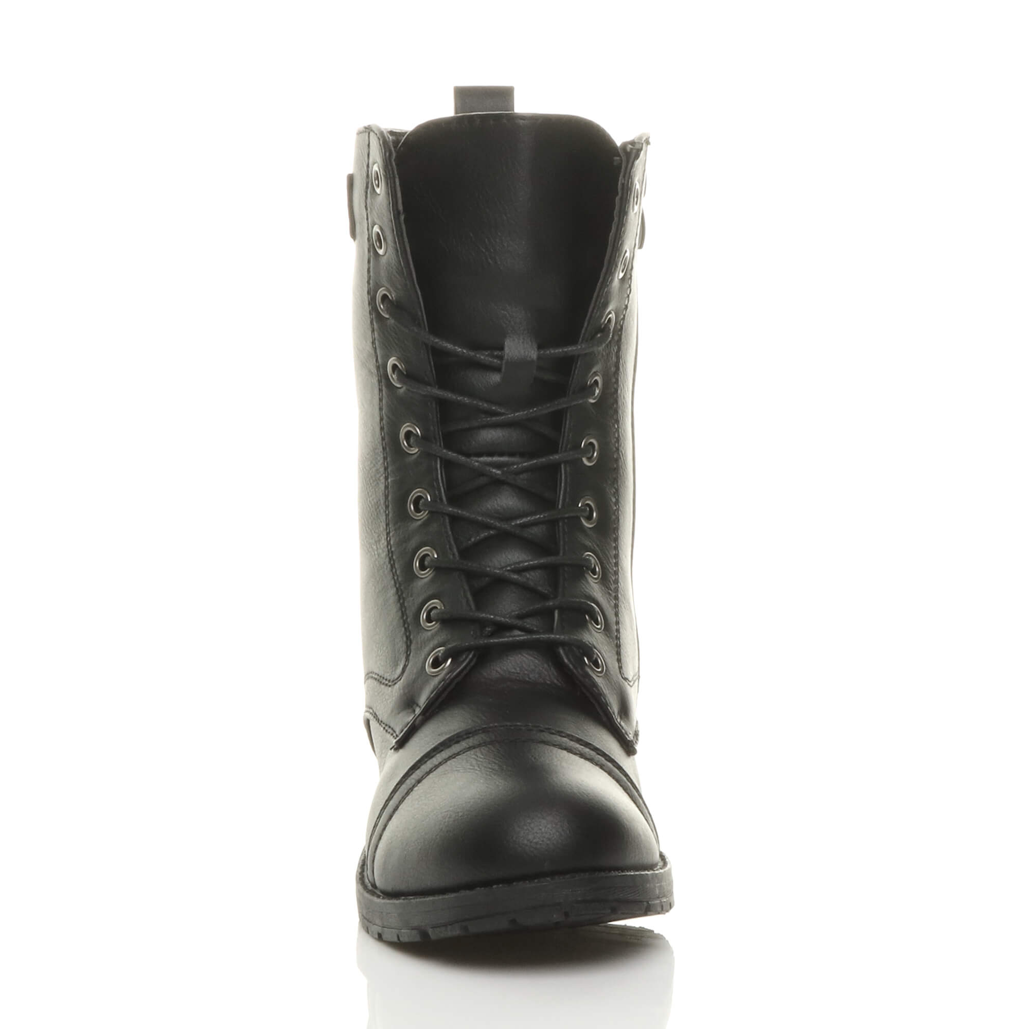 Black AJVANI Black Lace Up Buckles Military Biker Ankle Boots, Image 6 of 6