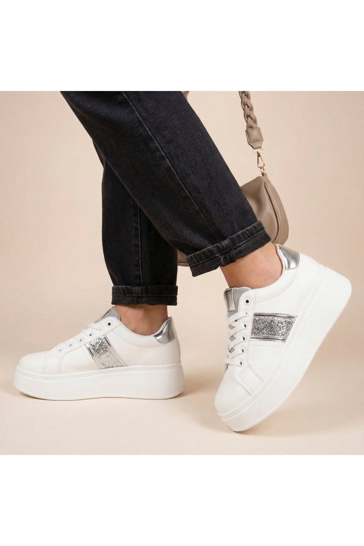 Gold iKrush Gold Malina Chunky Platform Glitter Detail Trainers, Image 7 of 8