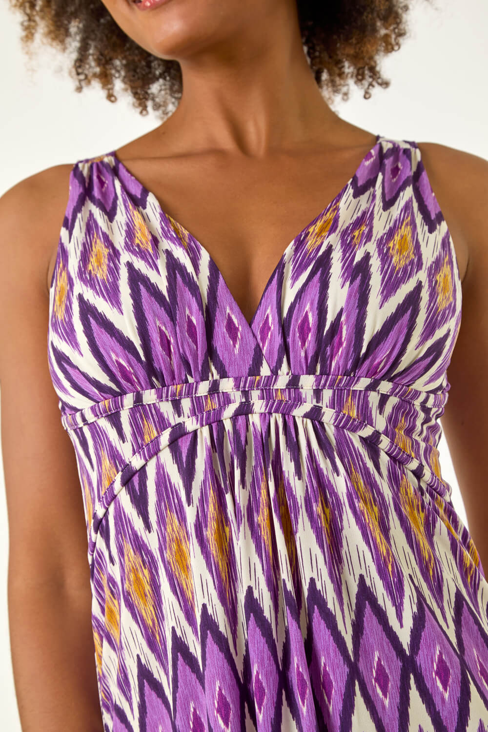 Purple Geometric V-Neck Maxi Dress, Image 6 of 5