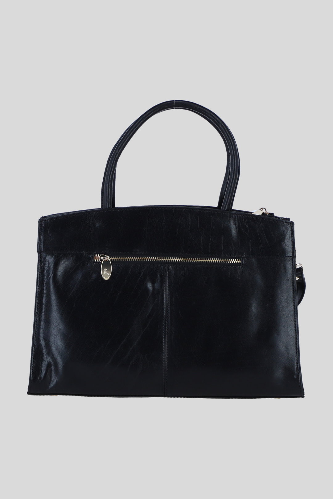 Black Real Leather Structured Handbag with Detachable Strap, Image 3 of 4