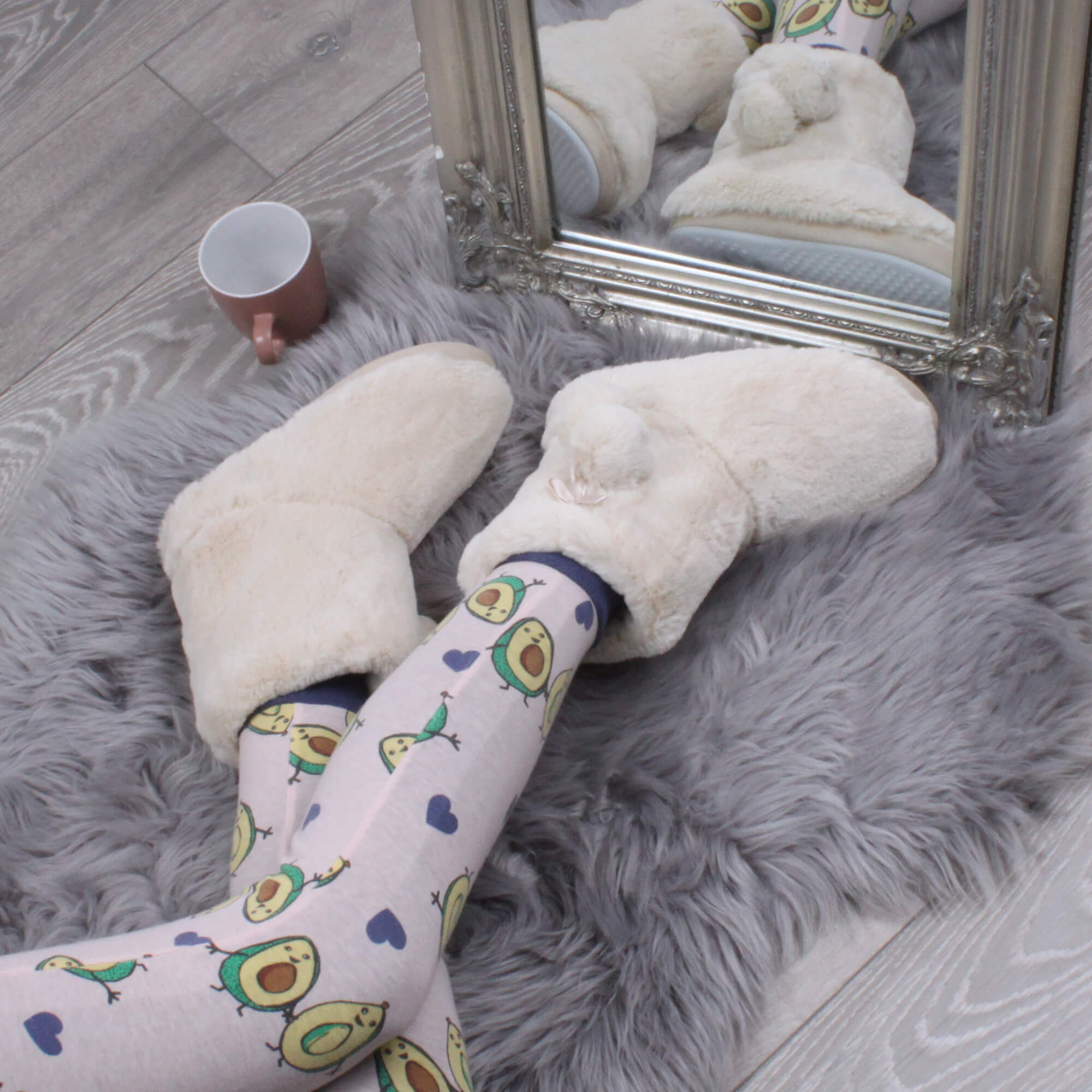 Beige Faux Fur Lined Slip On Memory Foam Mules Slippers, Image 5 of 6