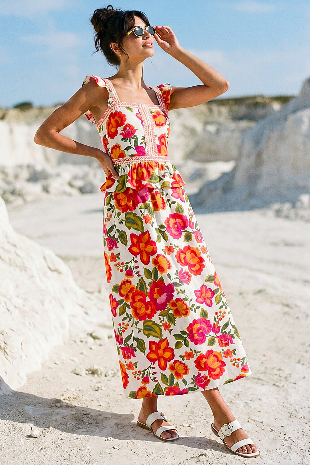 ORANGE Dusk Floral Border Frill Top, Image 6 of 5