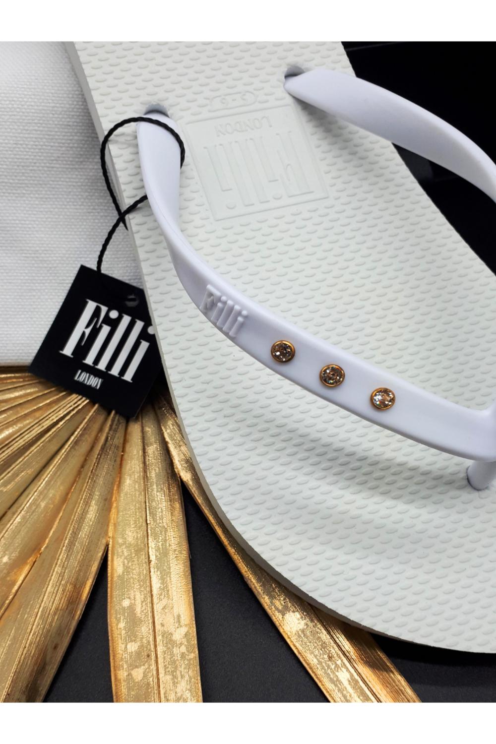 White Filli London White St Tropez Crystal Flip Flops, Image 2 of 4