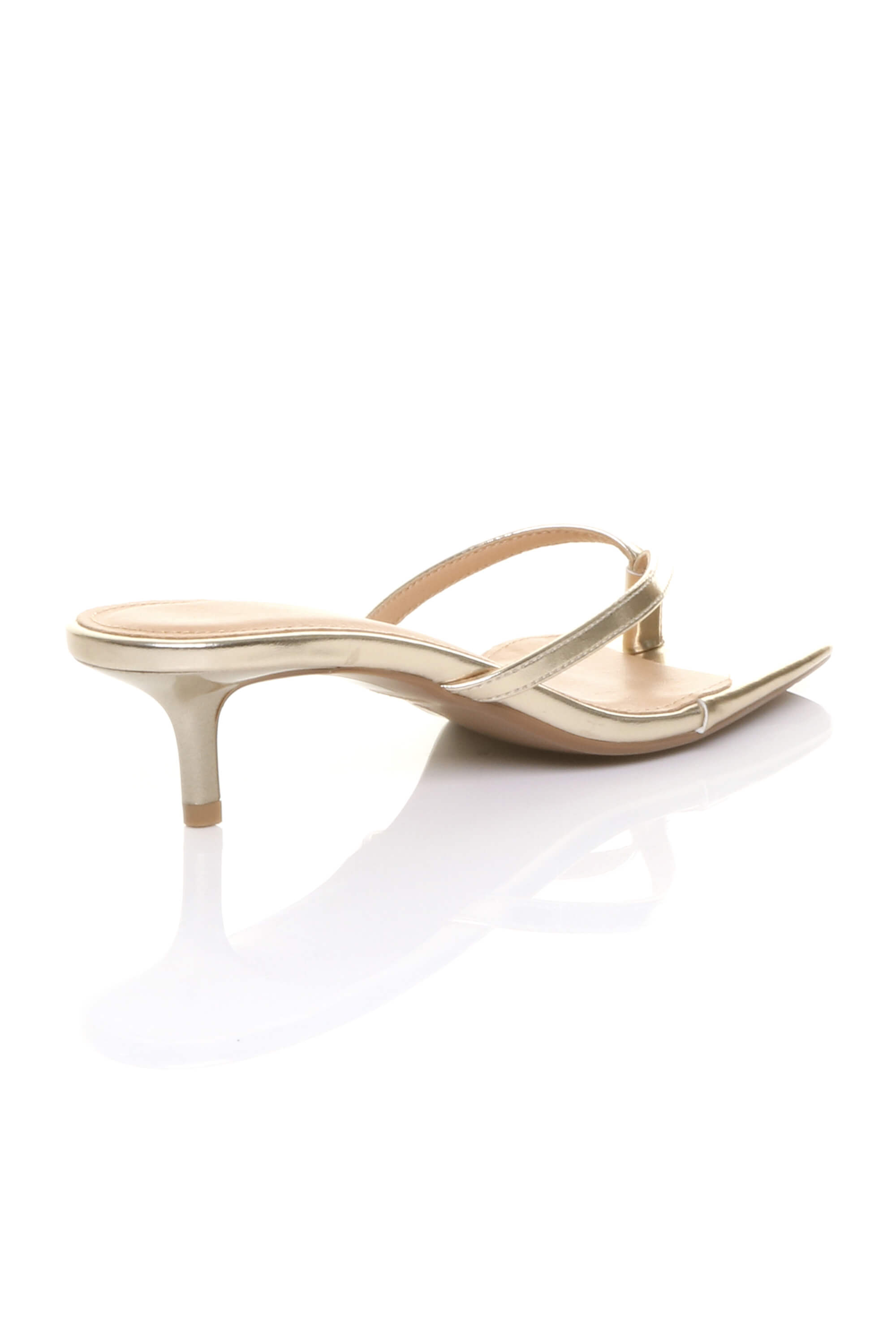 Gold AJVANI Gold Low Kitten Heel Toe Post Slip On Square Toe Sandals, Image 4 of 5
