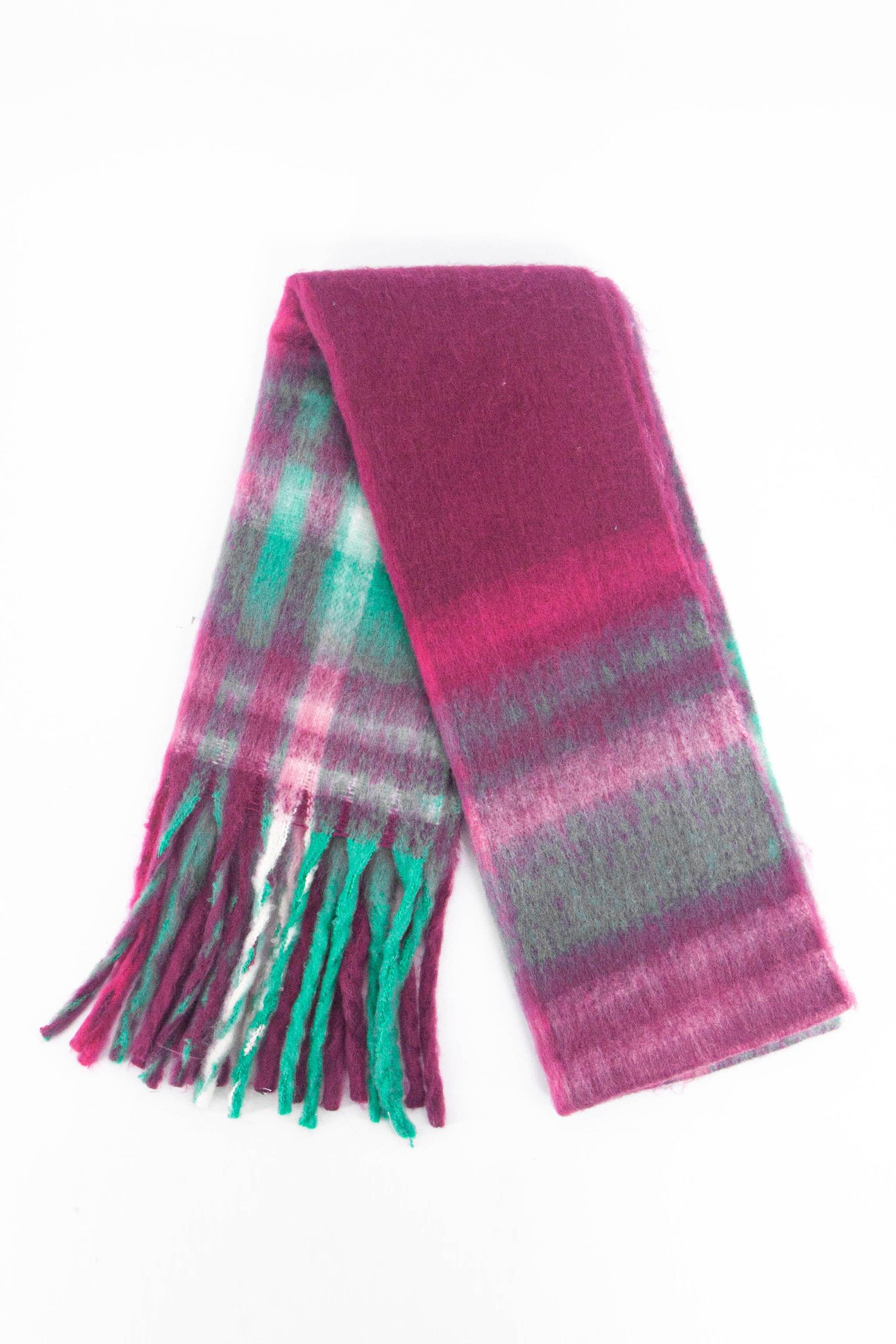 Raspberry Tartan Tasselled Winter Scarf, Image 2 of 3