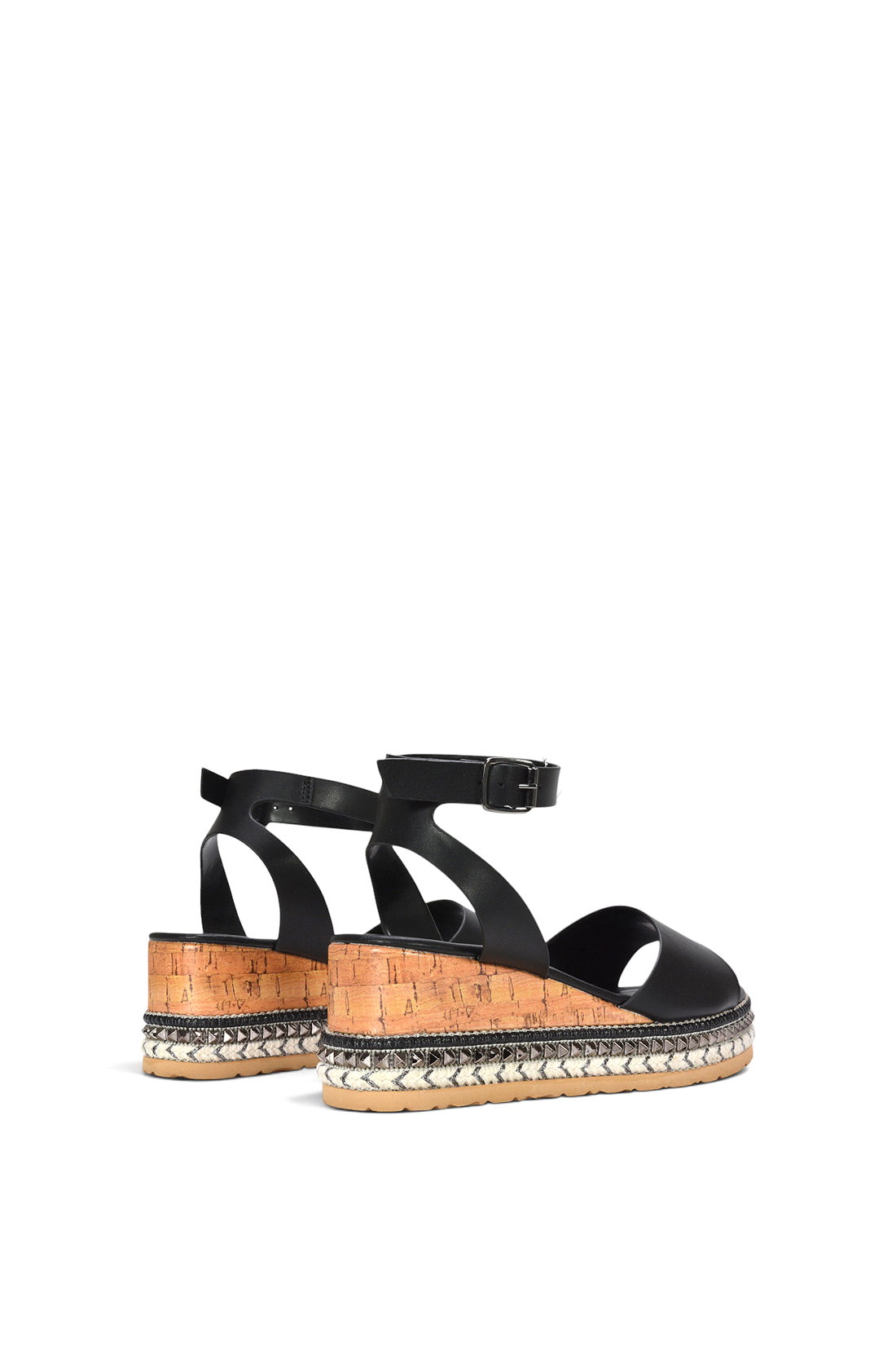 Black XY LONDON Black Platform Chunky Wedge Flatform Sandals With Ankle Strap, Image 4 of 6