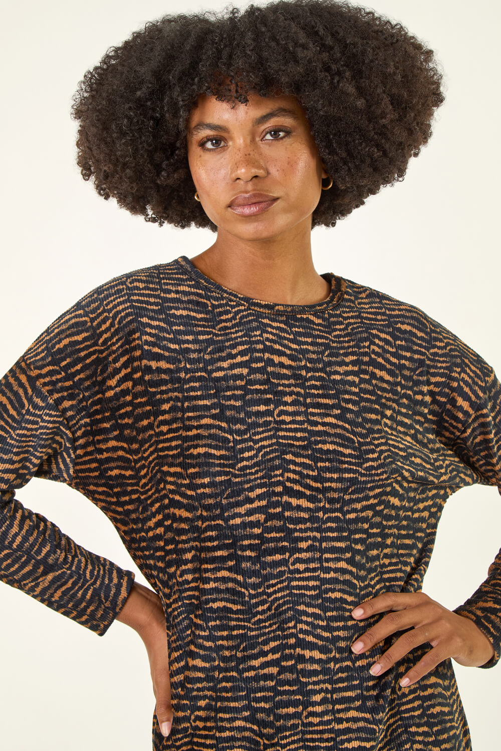 Tan Animal Print Bubble Hem Top, Image 5 of 5