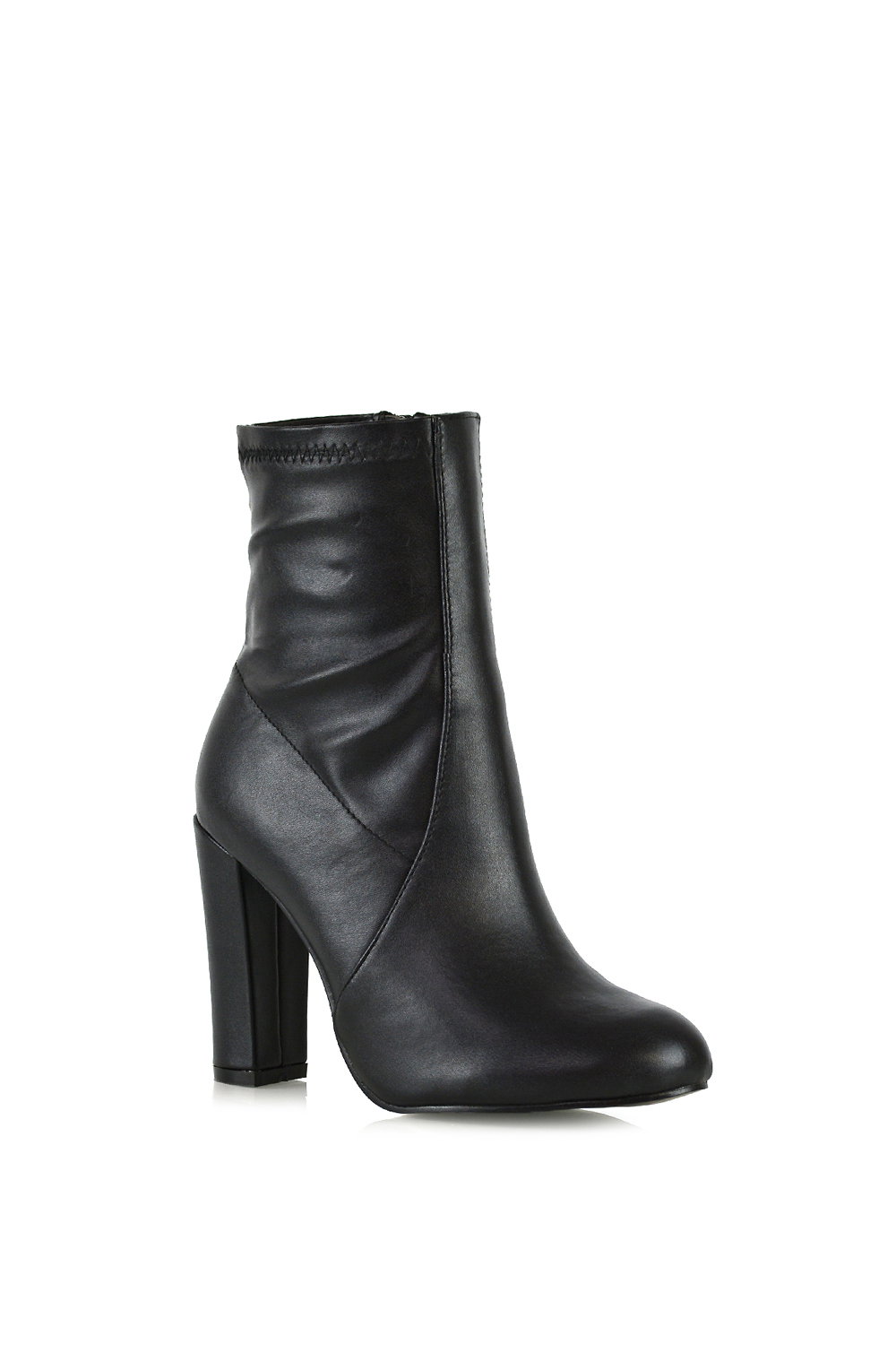 Black XY LONDON Black 'Margot' Block High Heeled Zip-up Stretch Sock Ankle Boots, Image 2 of 5