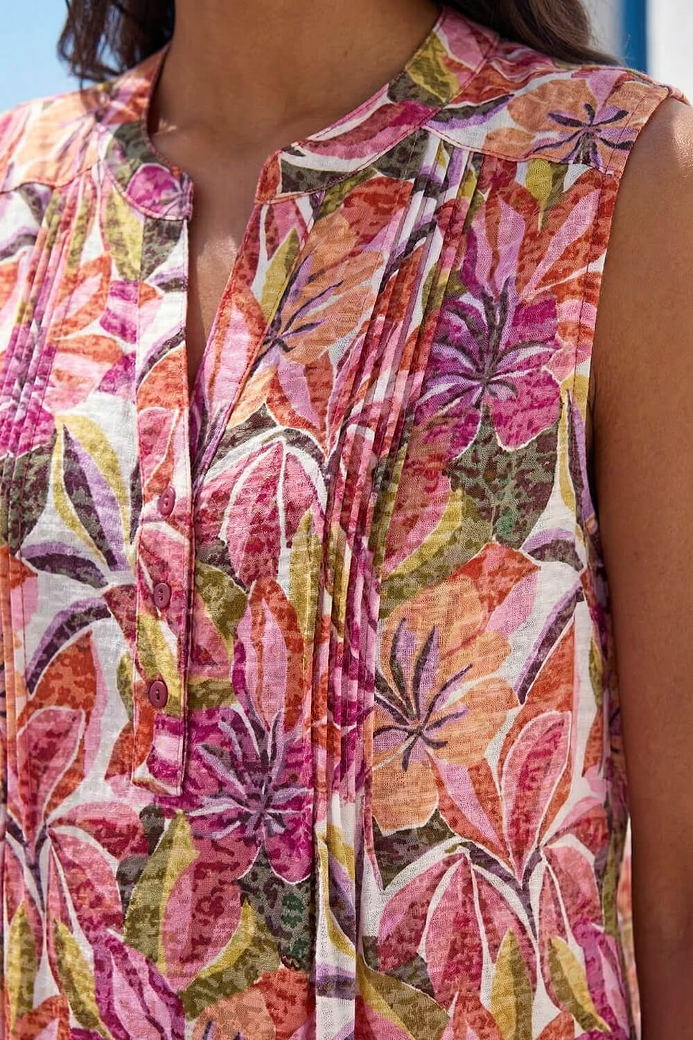 Pink Floral Burnout Pintuck Shirt, Image 5 of 4