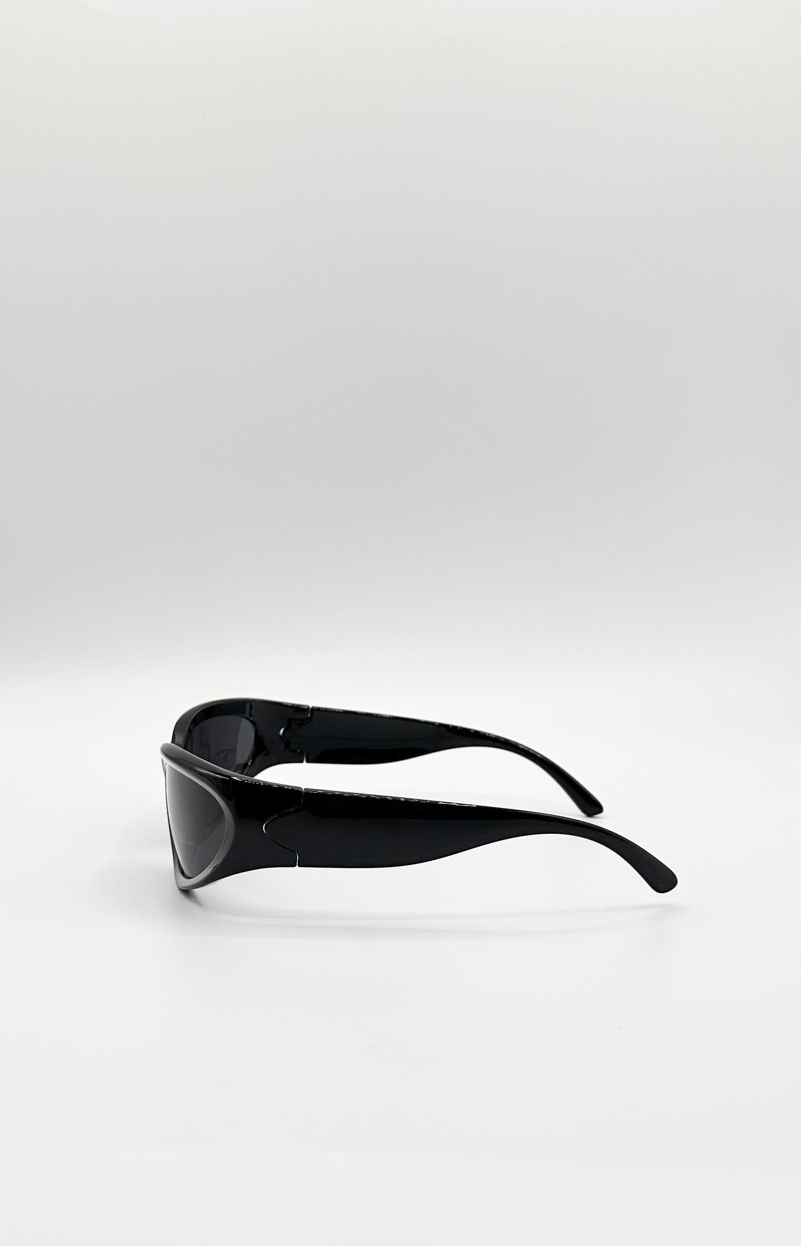 Black Racer Style Sunglasses with Black Lenses, Image 3 of 4