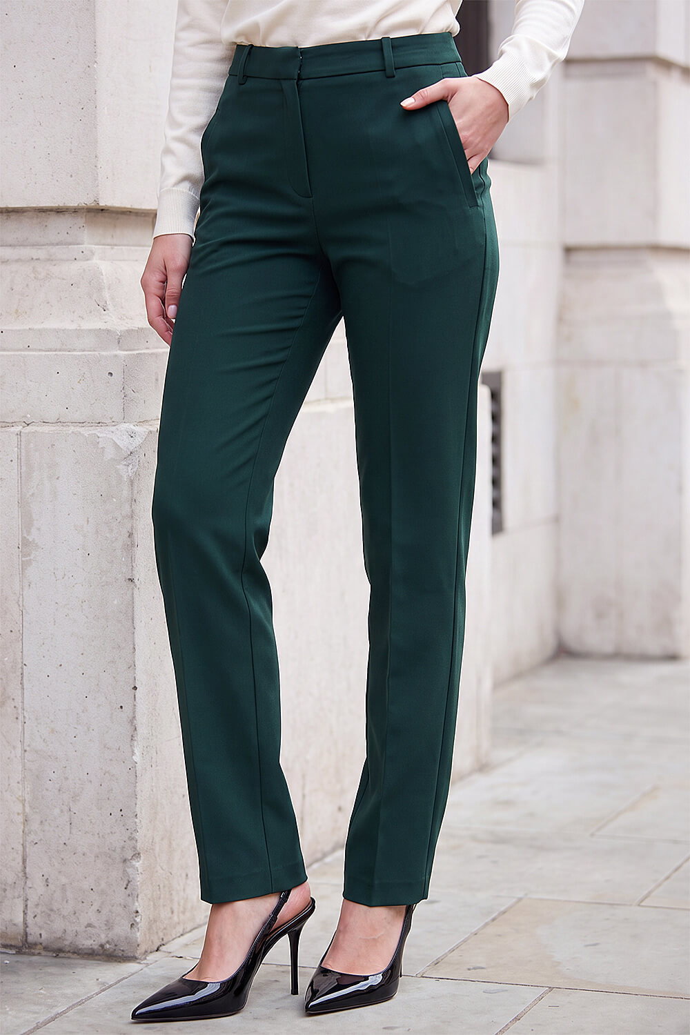 Roman Women's Dark Green Straight Leg Angela Stretch Trousers Size 12