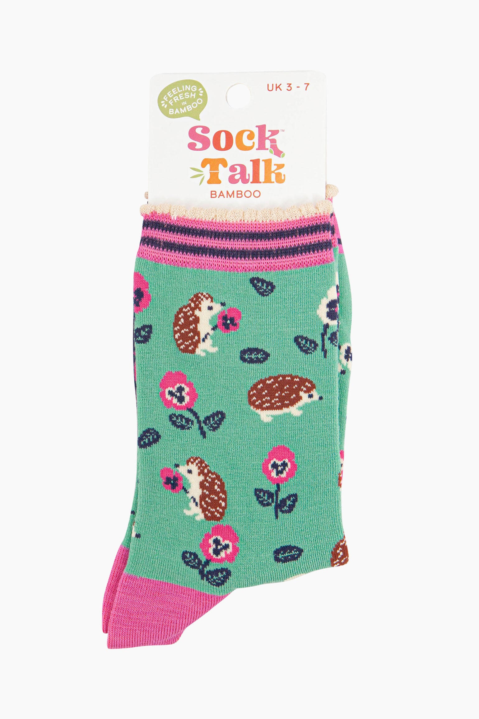 Mint Hedgehogs And Pansies Floral Bamboo Socks - Mint, Image 4 of 4