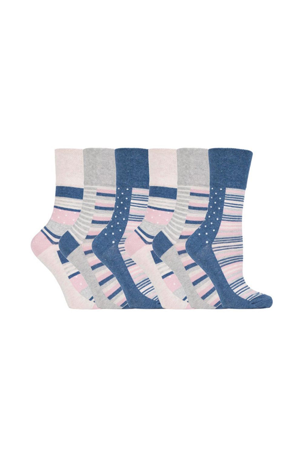 Blue 6 Pairs Non Elastic Socks, Image 1 of 5