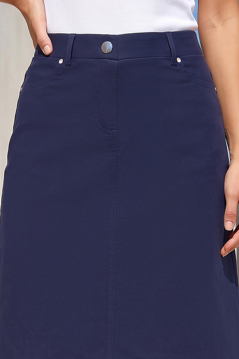 Navy A-Line Bengaline Stretch Skirt, Image 5 of 4