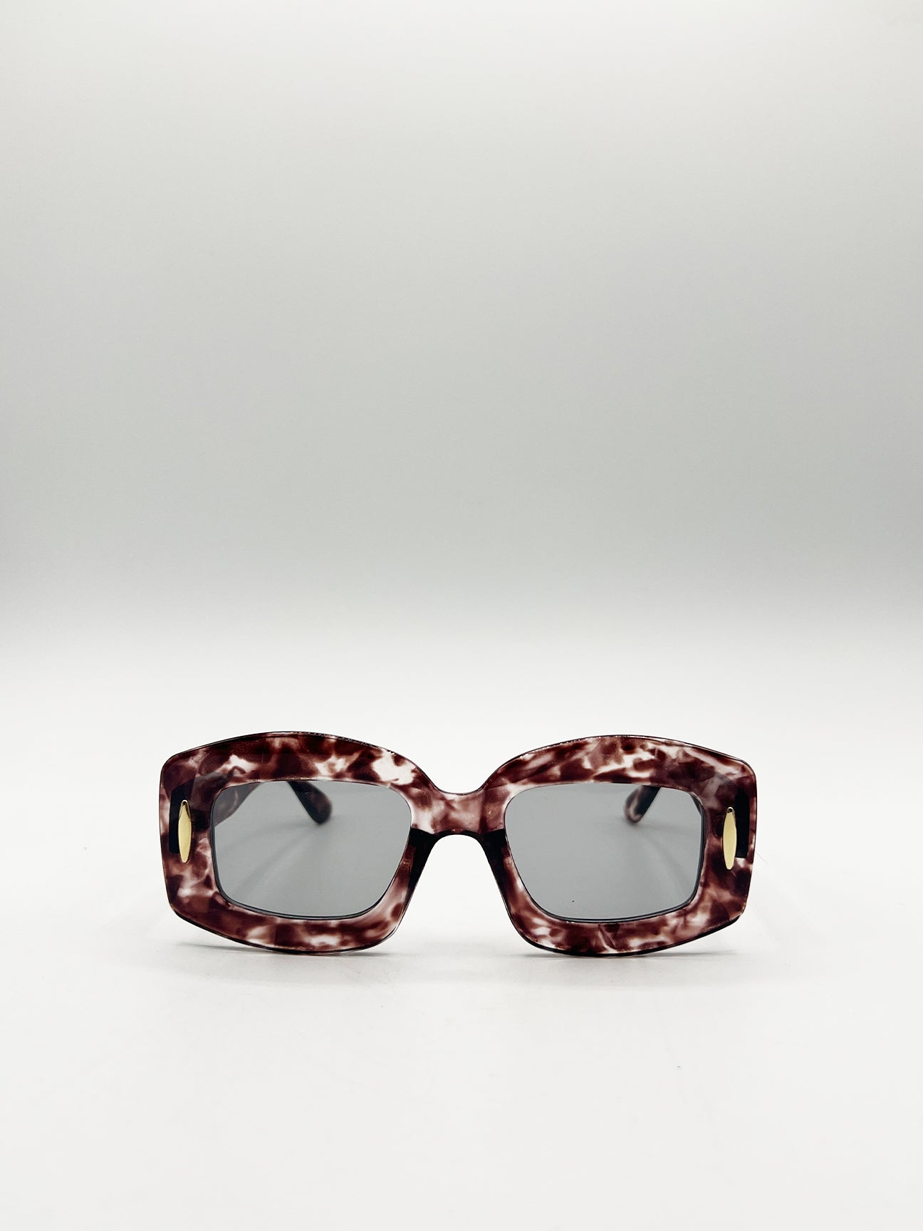 Brown Oversized Chunky Rectangle Sunglasses in Brown Multi, Image 1 of 6
