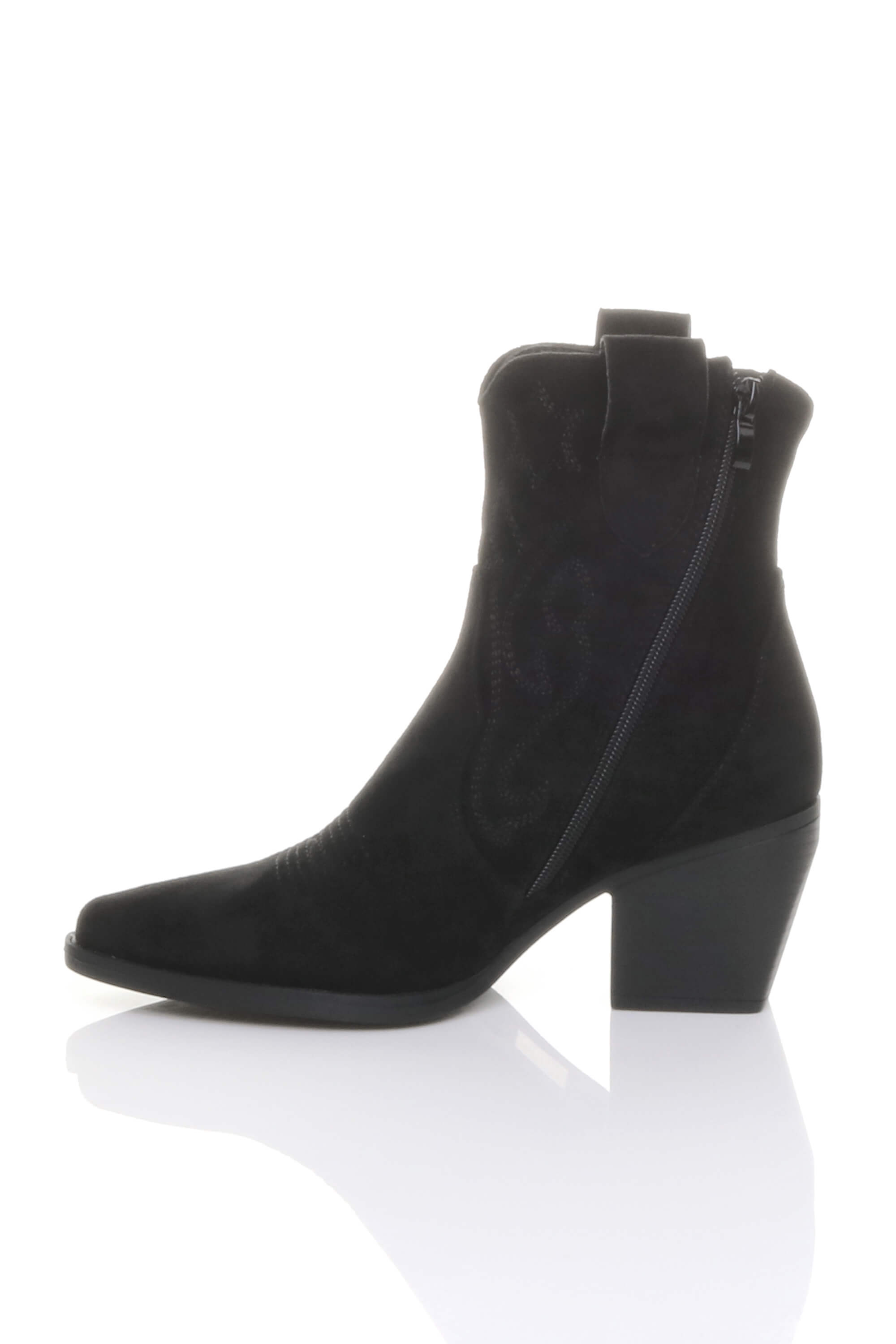 Black AJVANI Black Mid Cuban Heel Pointed Toe Western Cowboy Ankle Boots, Image 3 of 4