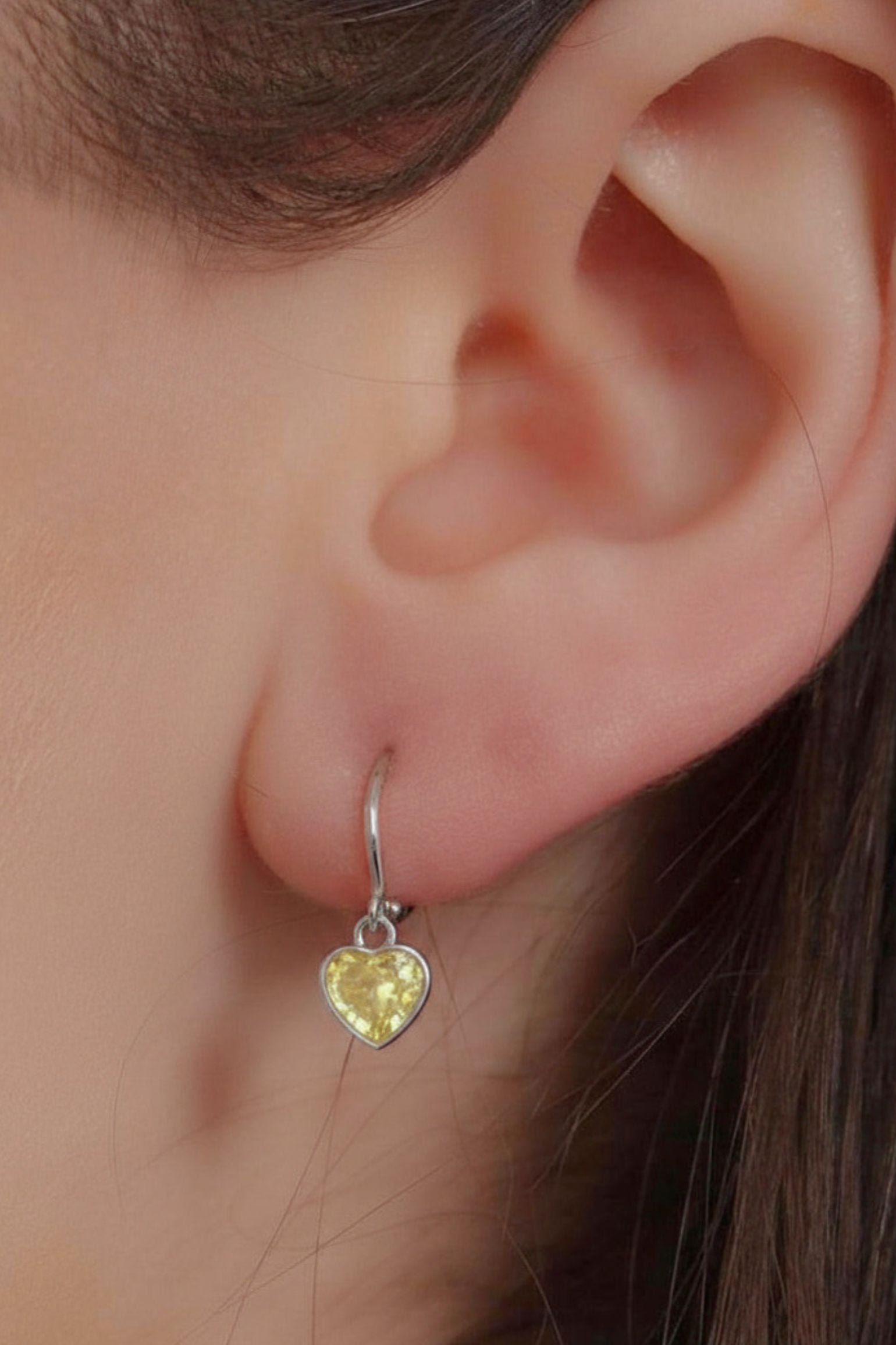 Champagne Sterling Silver CZ Heart Huggie Hoops, Image 2 of 2