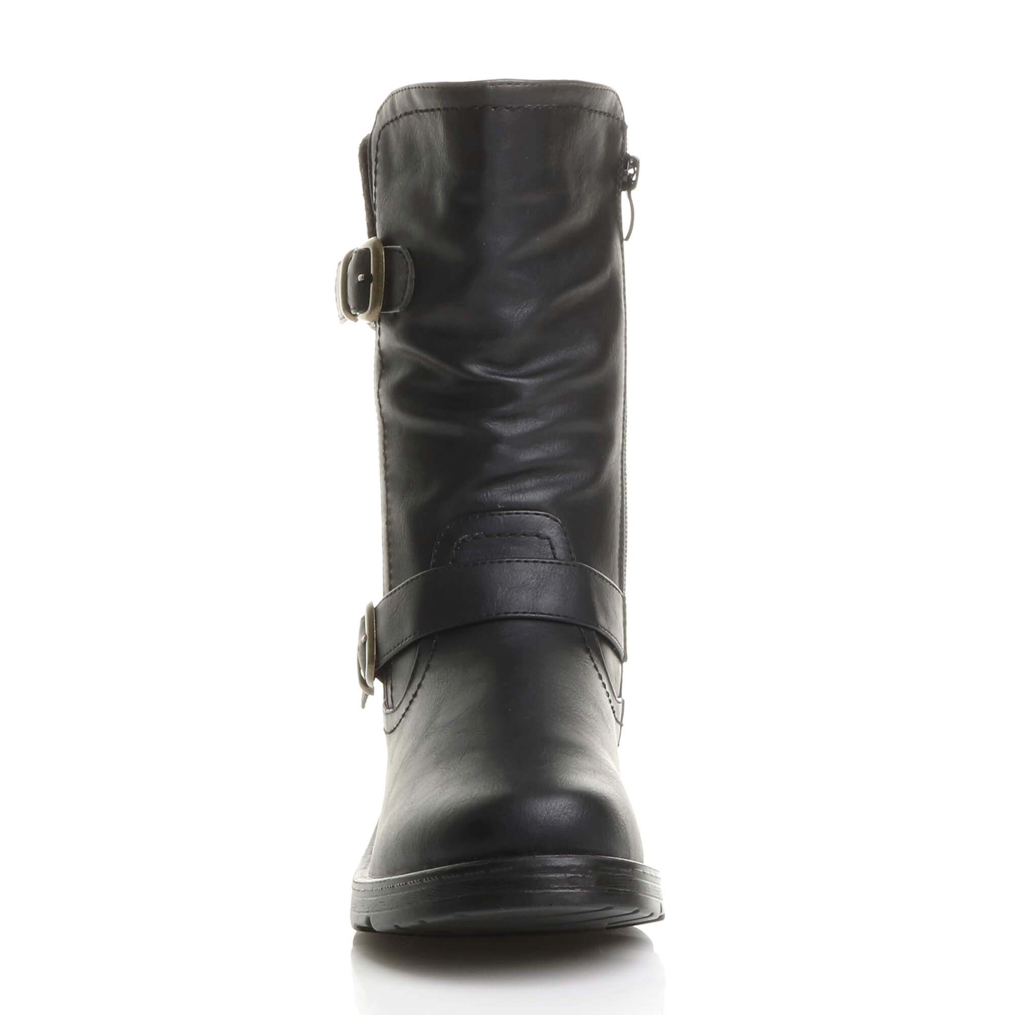 Black Low Wedge Heel Comfort Calf Biker Boots, Image 6 of 6