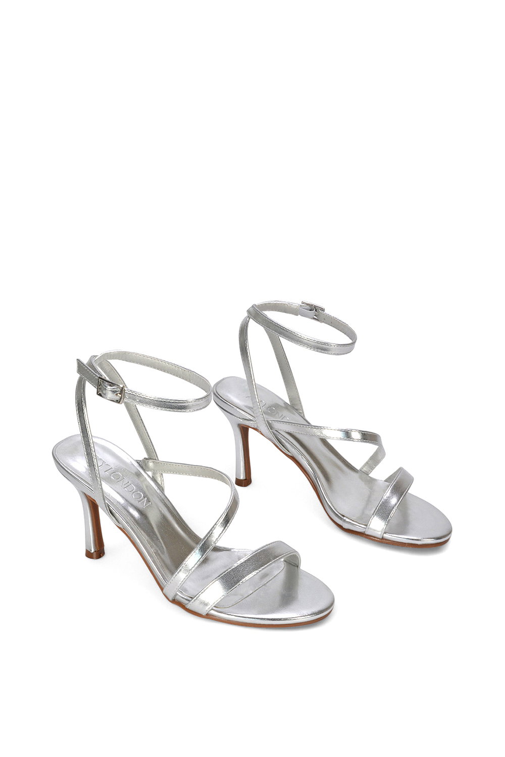 Silver XY LONDON Silver 'Sherry'' Strappy Barely There Stilettos Heel Shoes, Image 5 of 5