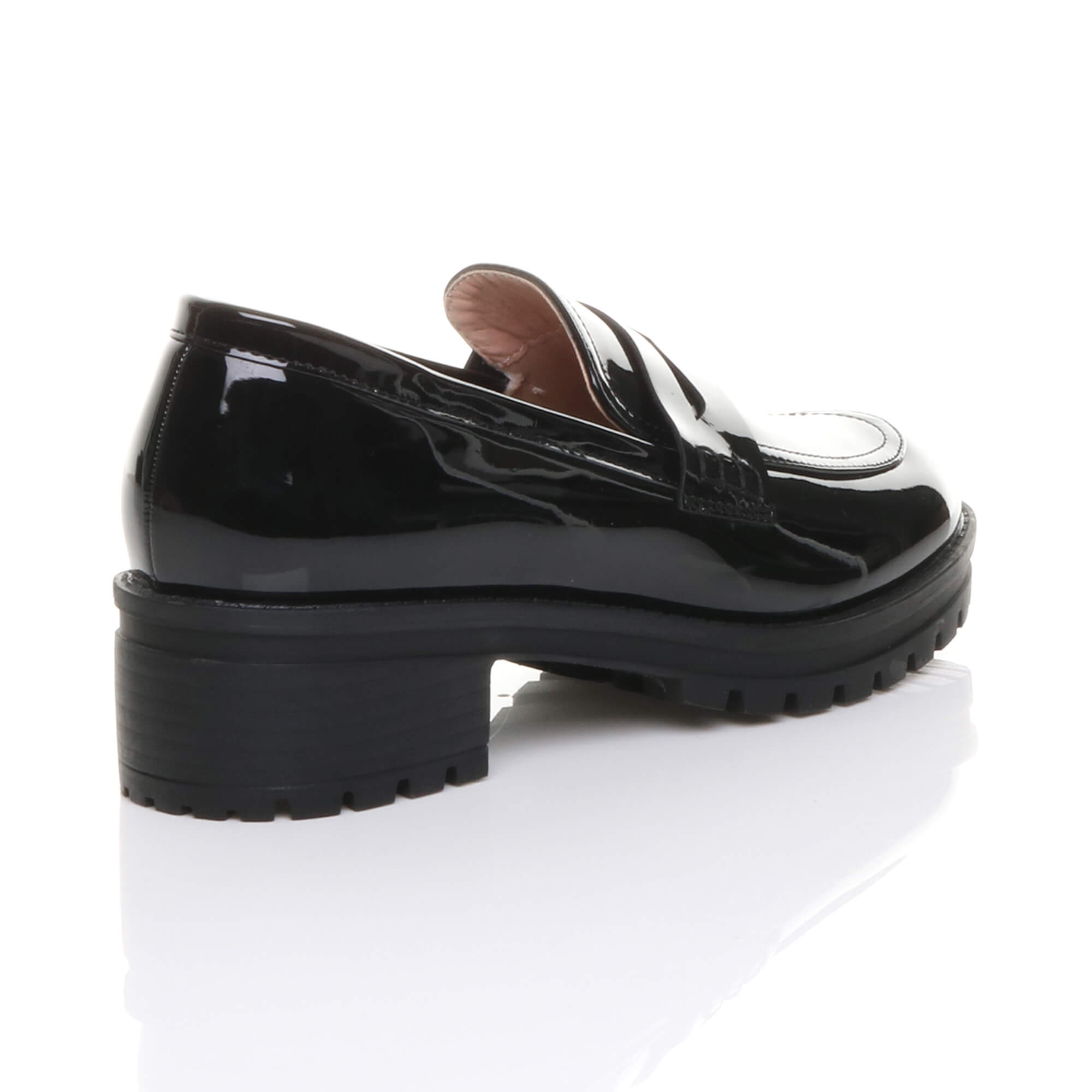 Black AJVANI Black Flat Chunky Heeled Penny Loafers, Image 4 of 5