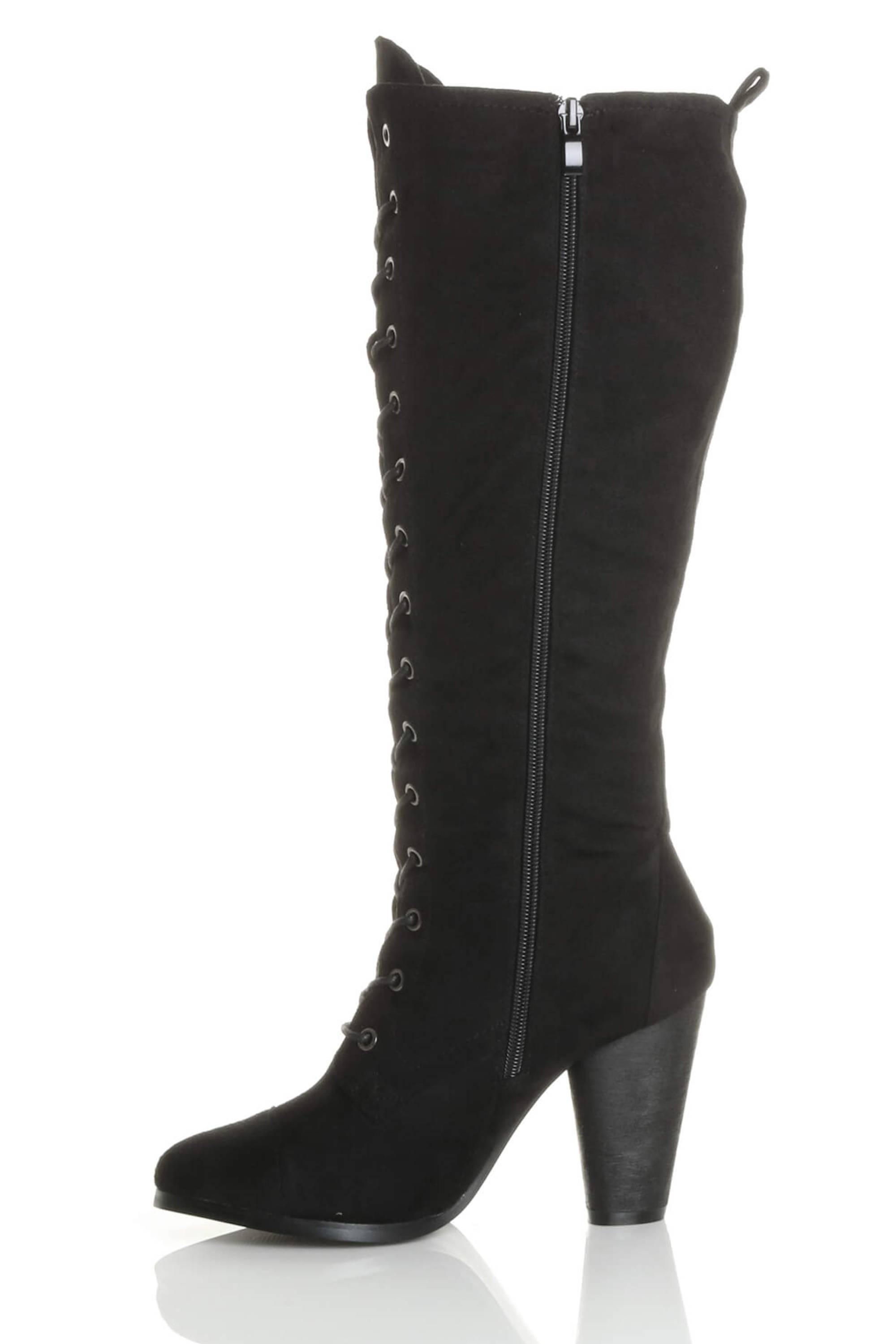 Black High Heel Lace Up Victorian Style Knee Boots, Image 3 of 6