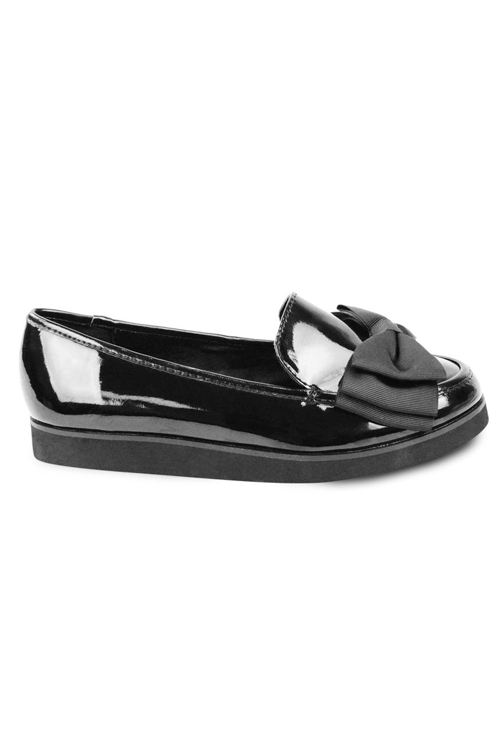 Black 'Alpha' Girl's School Flat Bow Loafers, Image 6 of 6