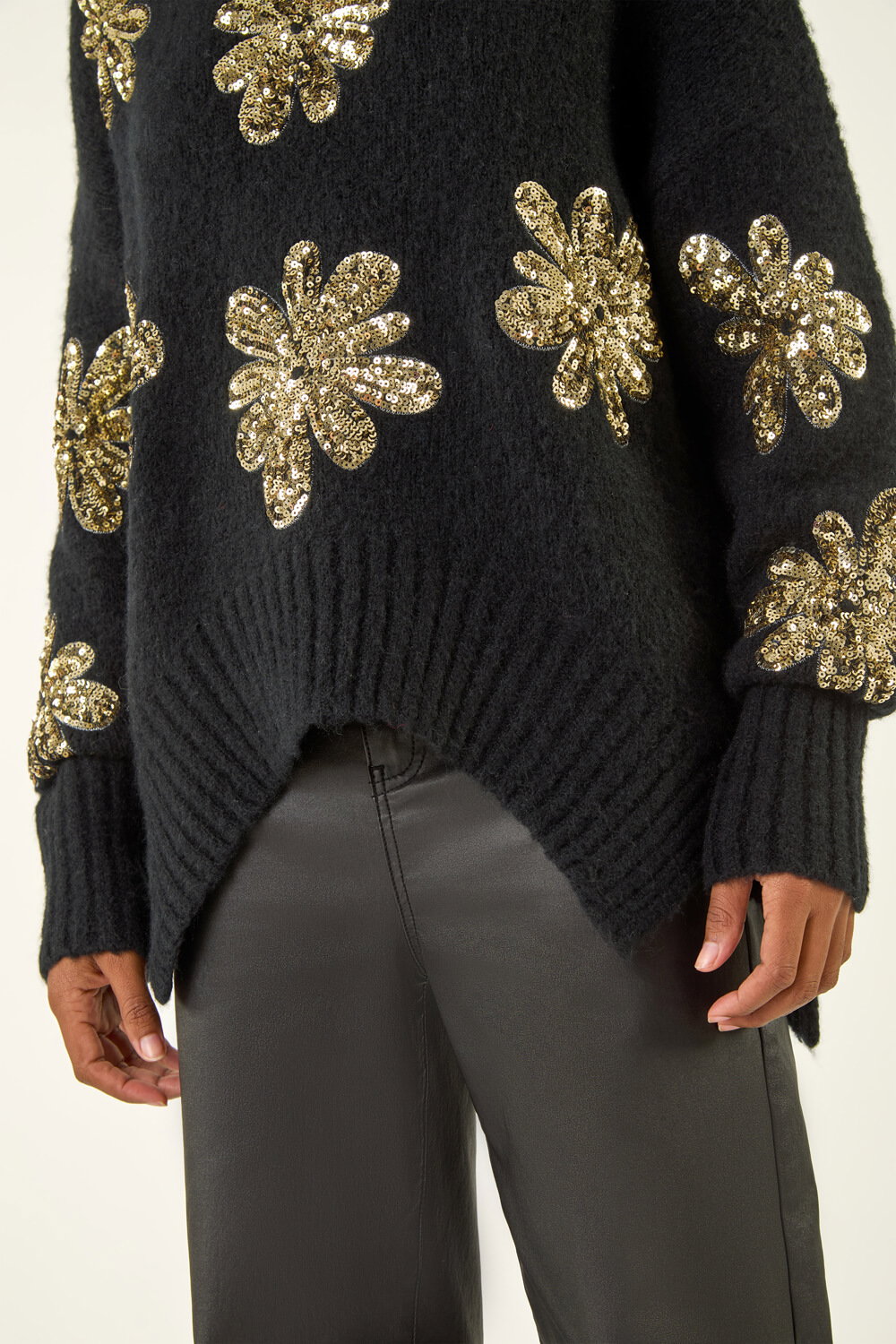 Black Floral Sequin Knit Jumper, Image 6 of 5