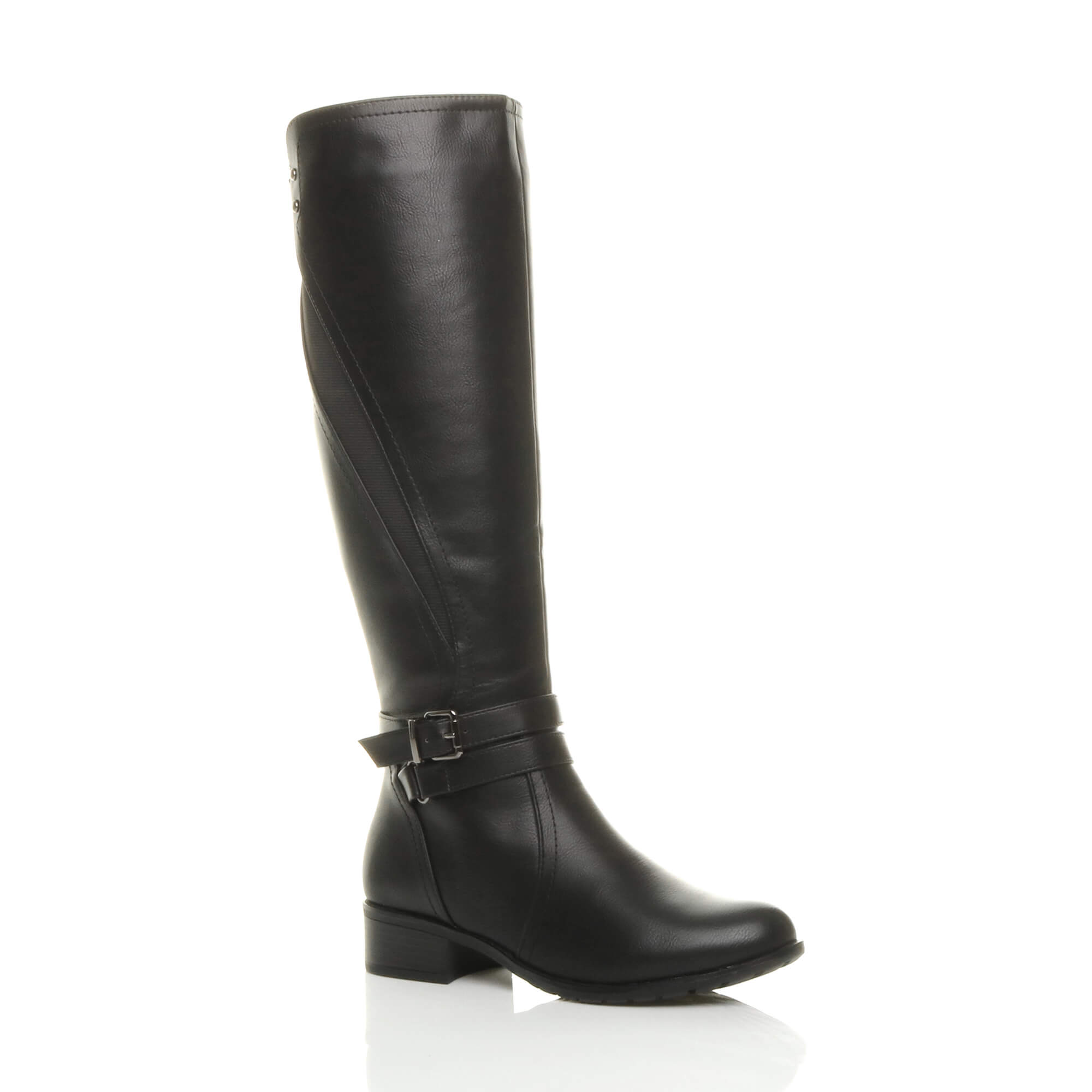 Black Zip Military Biker Style Knee Riding Boots, Image 5 of 6