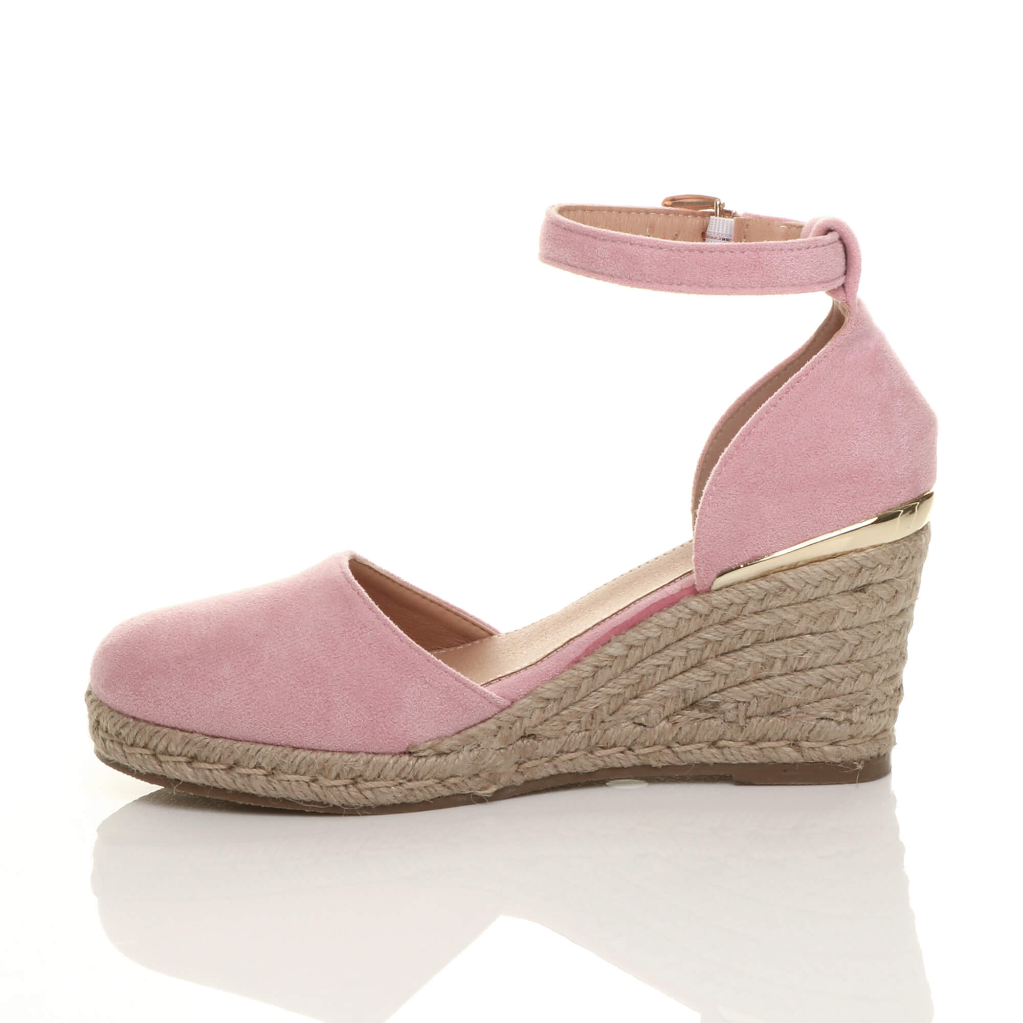 Light Pink AJVANI Light Pink Mid Wedge Heel Ankle Strap Espadrille Sandals, Image 3 of 6