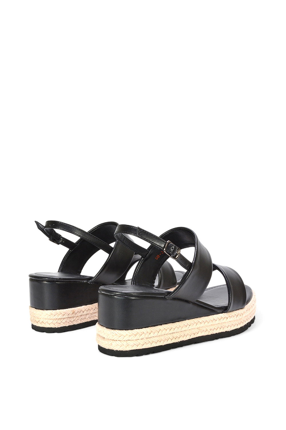 Black XY LONDON Black 'Ally' Low Heel Platform Wedge Espadrill  Slingback Sandals, Image 4 of 5