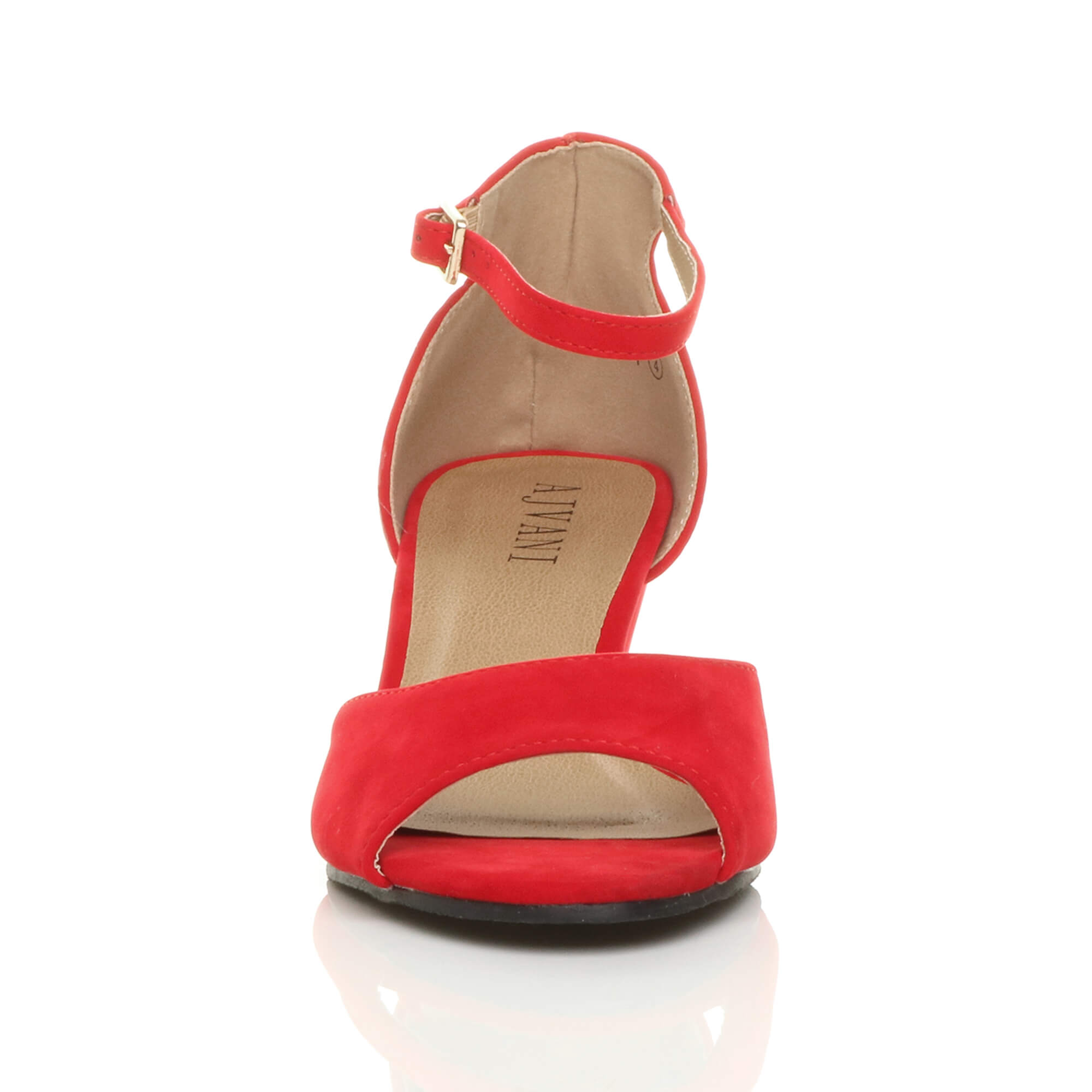 Red AJVANI Red Mid Wedge Heel Ankle Strap Sandals, Image 6 of 6