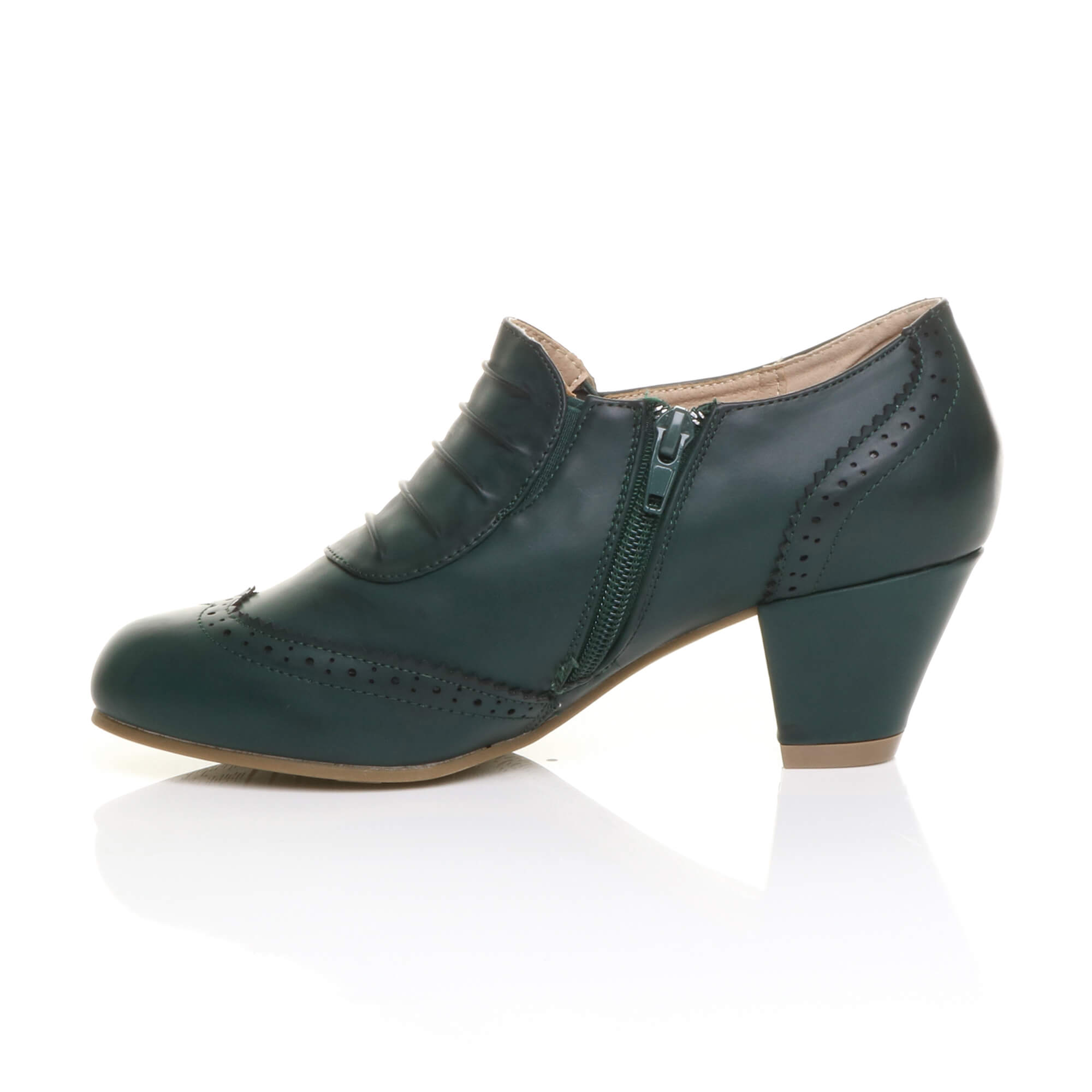 Teal Mid Heel Brogue Button Ankle Boots Shoe Boots, Image 3 of 6